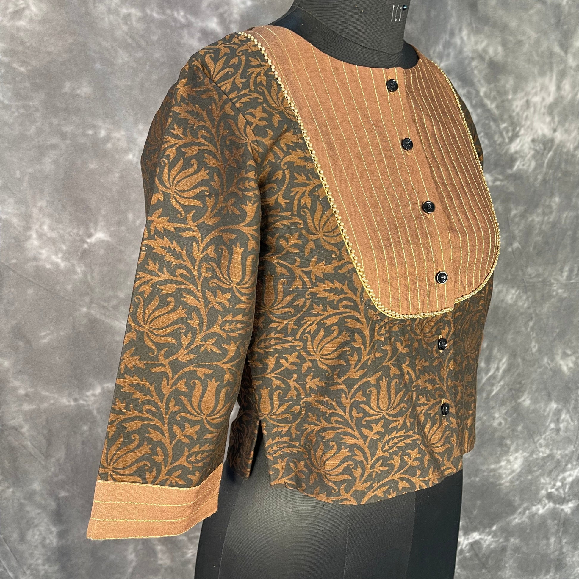 Wood Wish Brown Coloured Cotton Silk Ready to Wear Blouse - kapda Tailor 