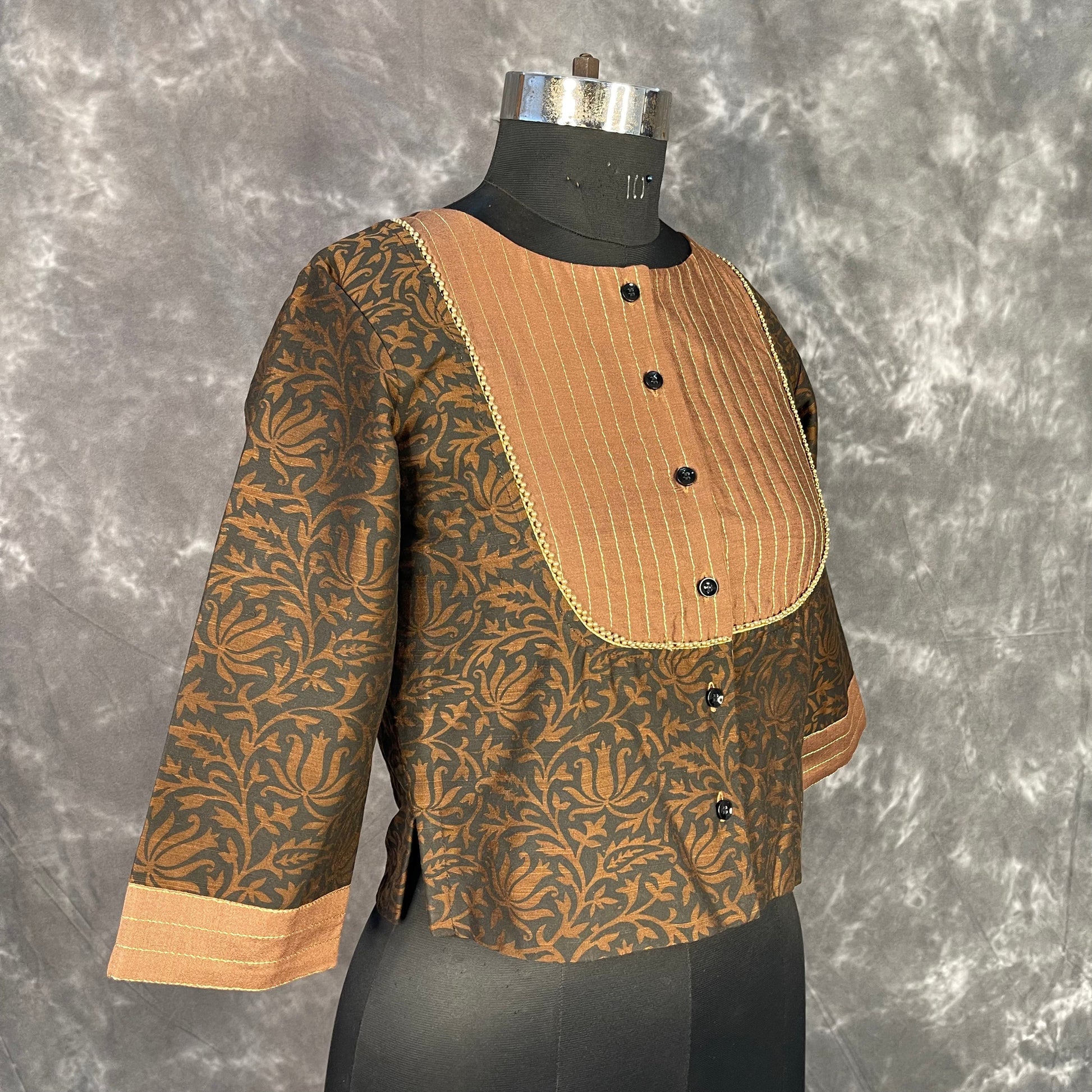 Wood Wish Brown Coloured Cotton Silk Ready to Wear Blouse - kapda Tailor 