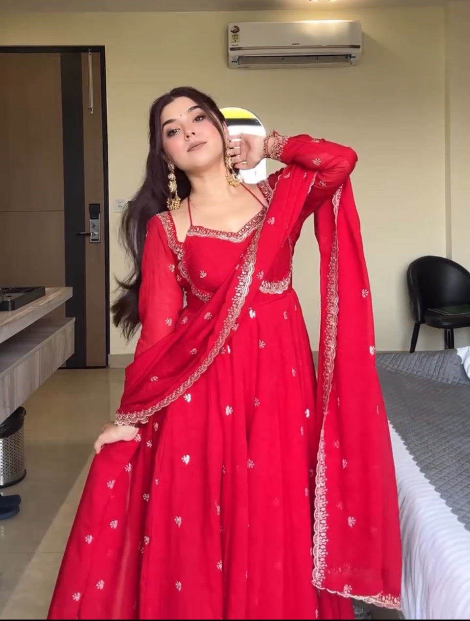 Yash Enterprise Red Havy Foux Goargate Party Wear Ebroidery Suit Set  Grab2Buy Yash Enterprise Grab2Buy