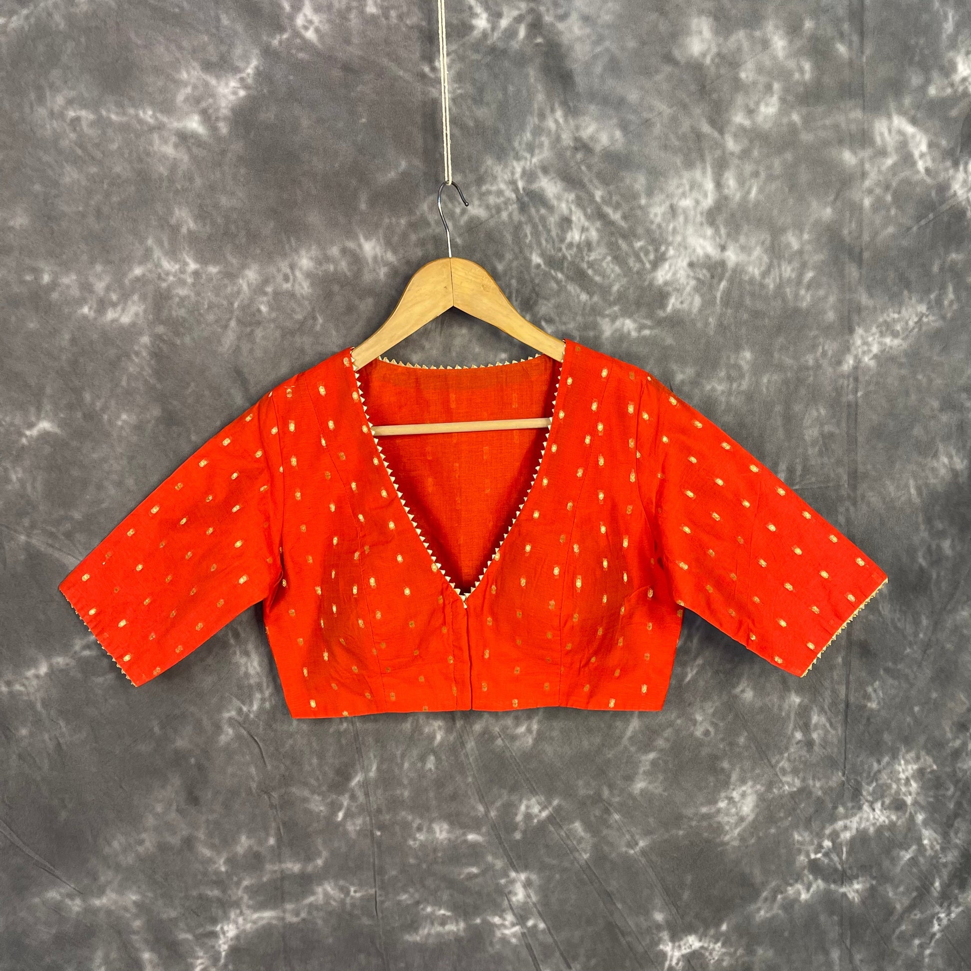 Rakhtbeej Medium Burnt Orange Coloured Chanderi with Gold Butta Weaving Ready to Wear Blouse - kapda Tailor 