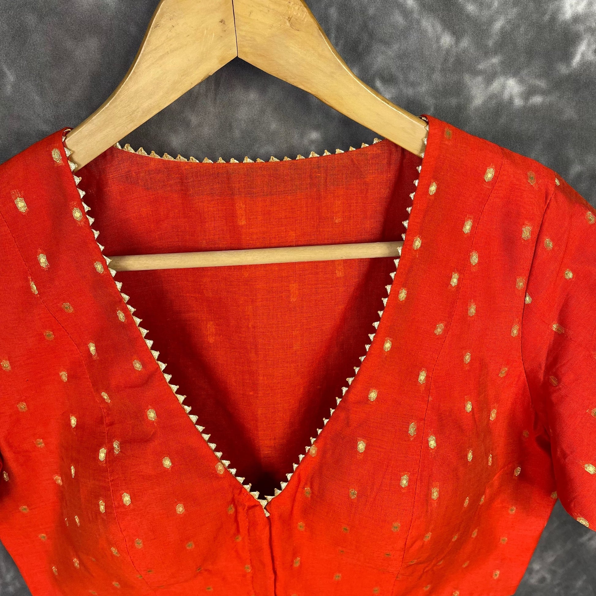 Rakhtbeej Medium Burnt Orange Coloured Chanderi with Gold Butta Weaving Ready to Wear Blouse - kapda Tailor 