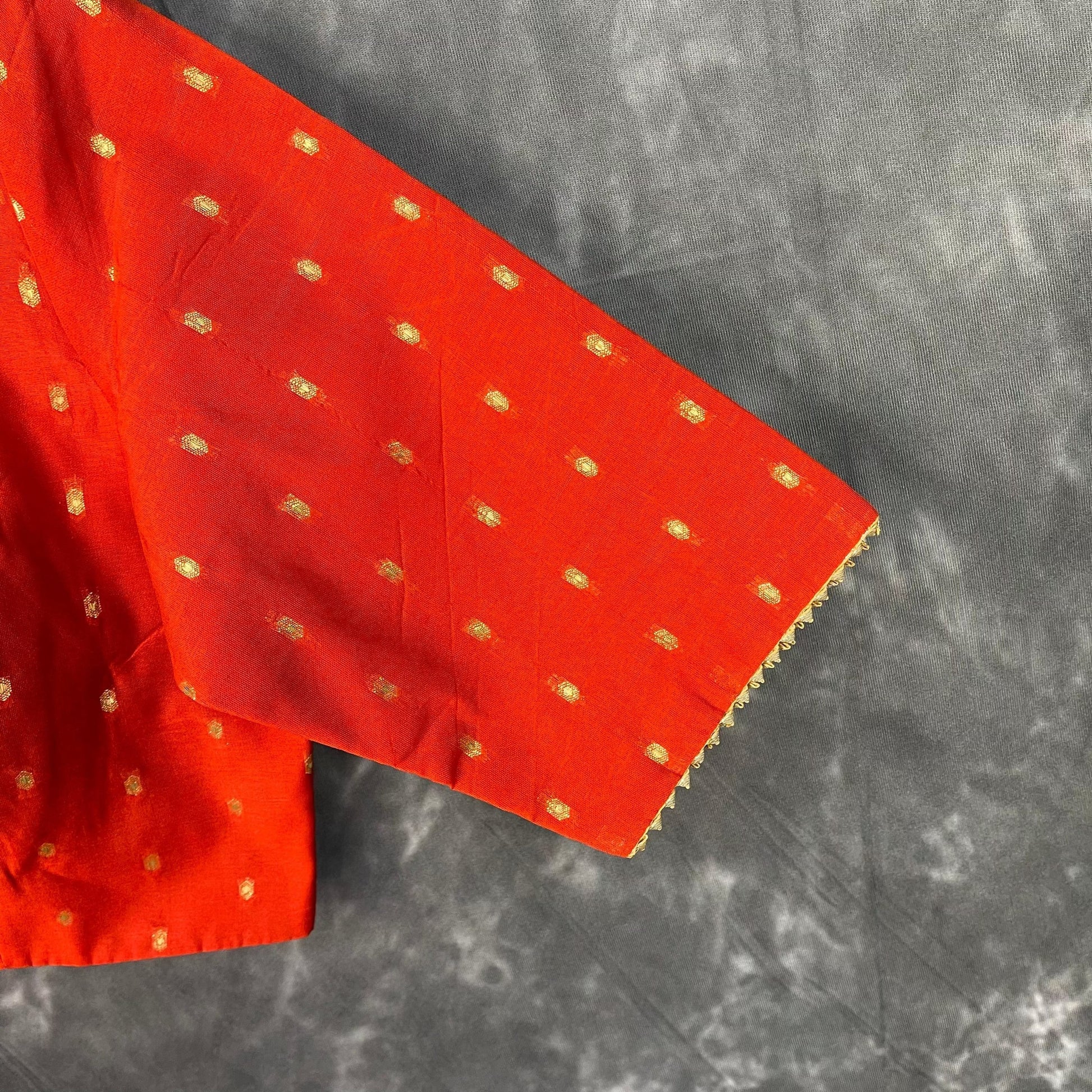Rakhtbeej Medium Burnt Orange Coloured Chanderi with Gold Butta Weaving Ready to Wear Blouse - kapda Tailor 