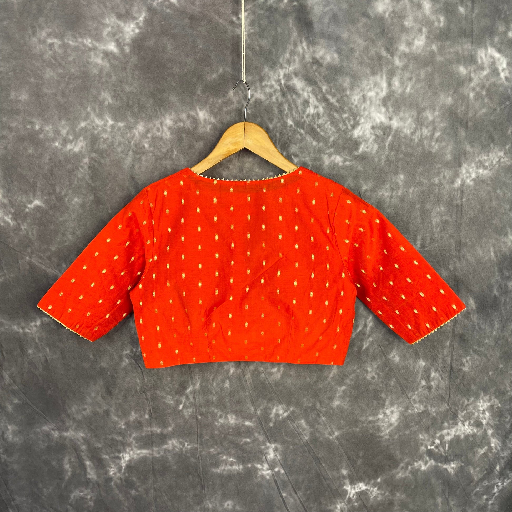 Rakhtbeej Medium Burnt Orange Coloured Chanderi with Gold Butta Weaving Ready to Wear Blouse - kapda Tailor 