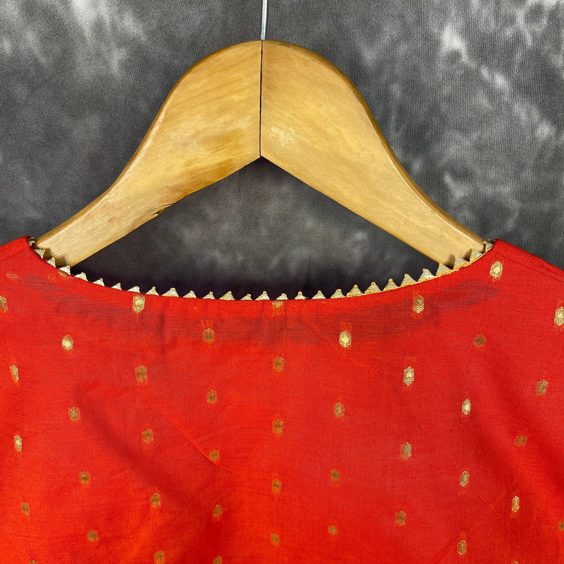 Rakhtbeej Medium Burnt Orange Coloured Chanderi with Gold Butta Weaving Ready to Wear Blouse - kapda Tailor 