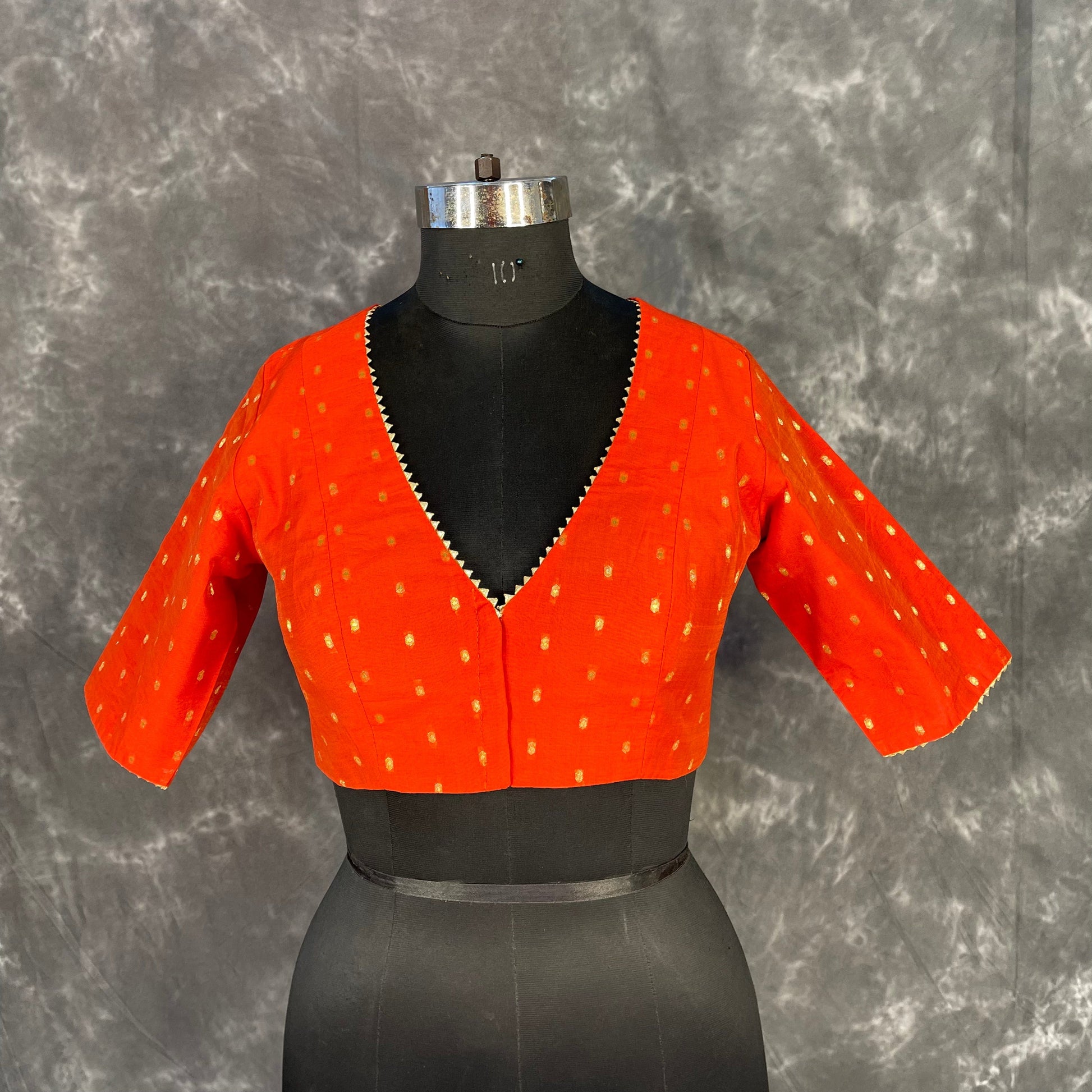 Rakhtbeej Medium Burnt Orange Coloured Chanderi with Gold Butta Weaving Ready to Wear Blouse - kapda Tailor 