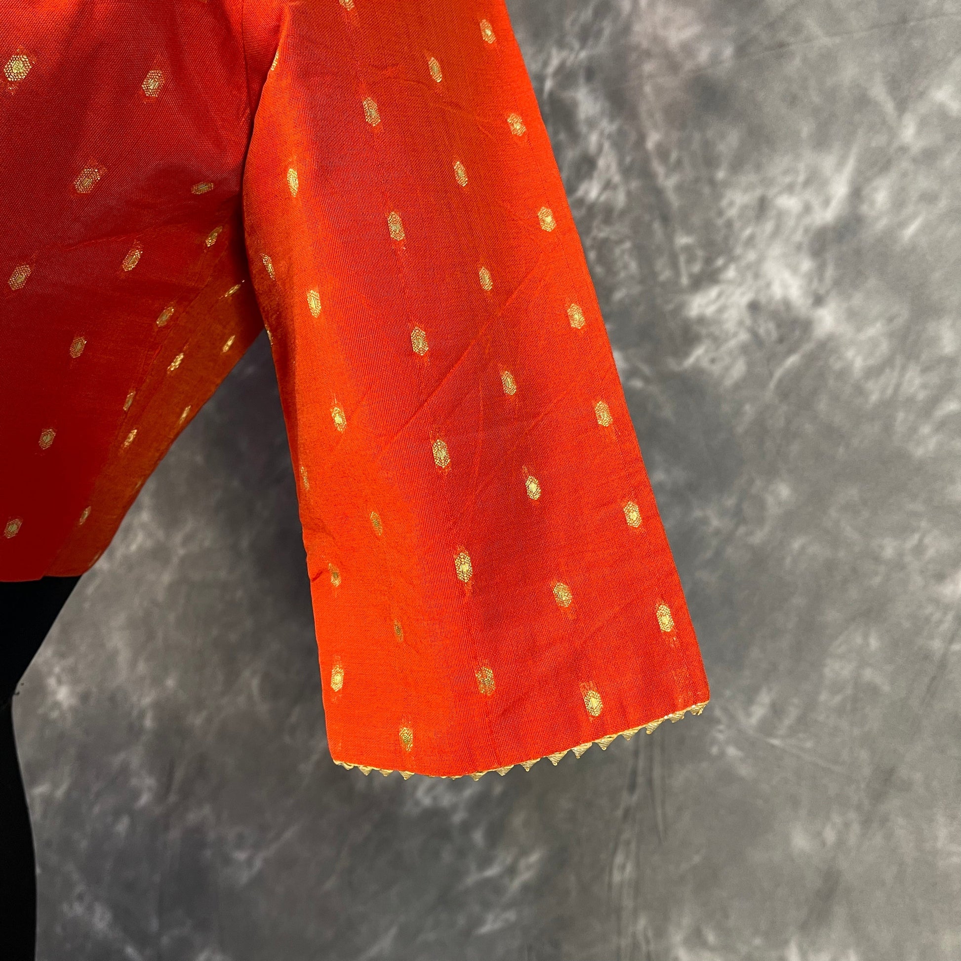 Rakhtbeej Medium Burnt Orange Coloured Chanderi with Gold Butta Weaving Ready to Wear Blouse - kapda Tailor 
