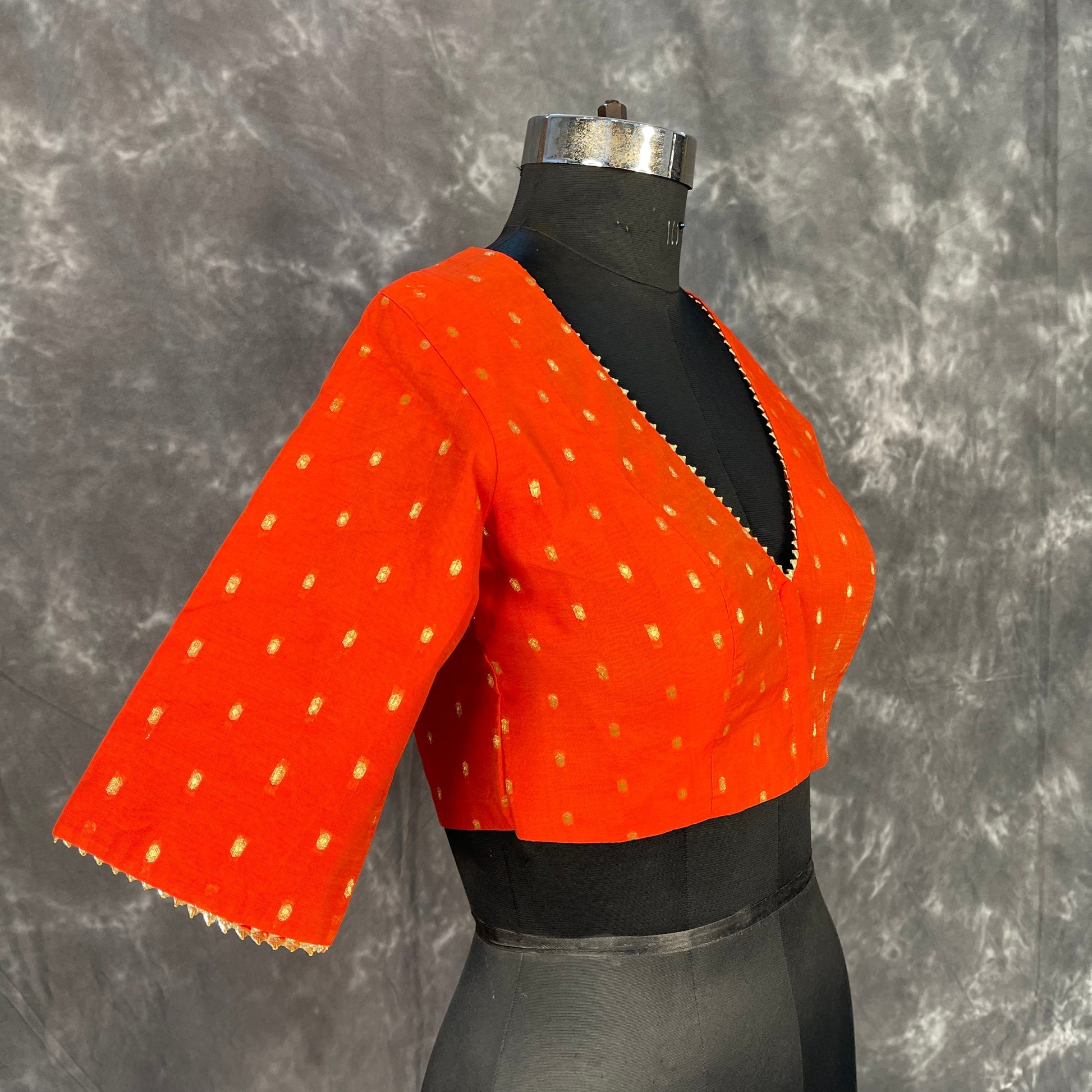 Rakhtbeej Medium Burnt Orange Coloured Chanderi with Gold Butta Weaving Ready to Wear Blouse - kapda Tailor 