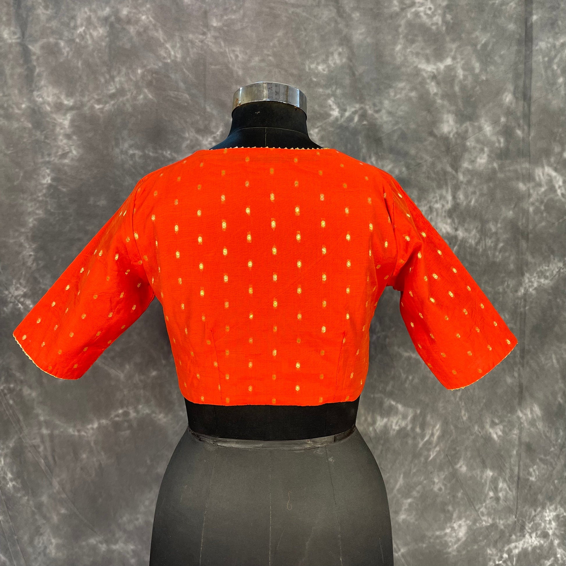 Rakhtbeej Medium Burnt Orange Coloured Chanderi with Gold Butta Weaving Ready to Wear Blouse - kapda Tailor 