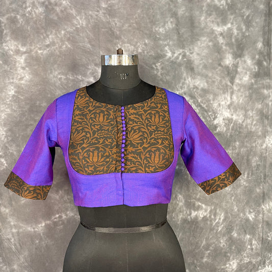 Greeky Blush Purple / Brown Coloured Cotto Silk/Cotton Silk Printed Ready to Wear Blouse - kapda Tailor 