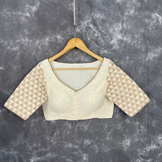 Barf Ki Saugat Cream Coloured Chanderi Cotton & Chanderi Broket Ready to Wear Blouse - kapda Tailor 