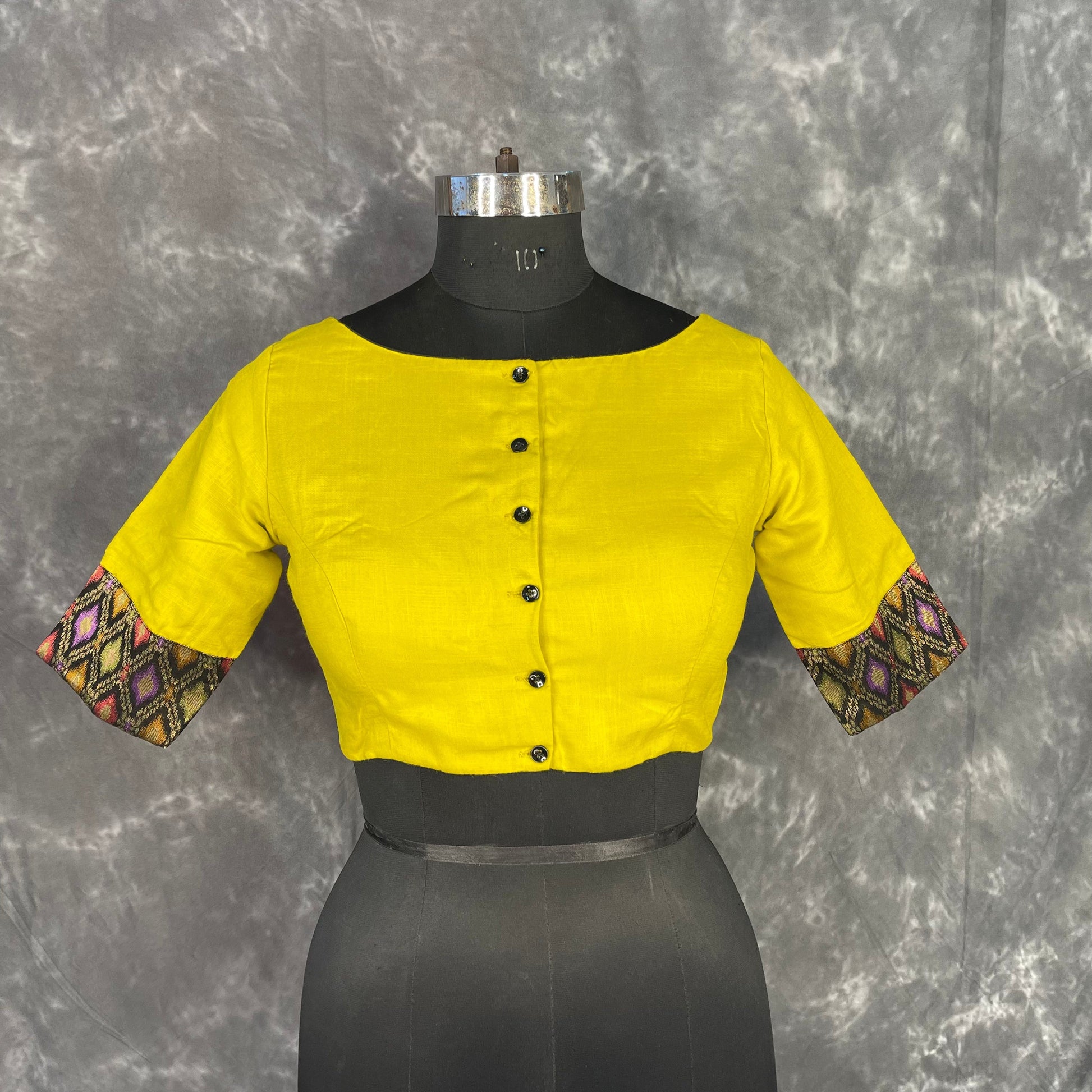 Kachha Nimboo Lemon Yellow Coloured Cotton /Jackard Ready to Wear Blouse - kapda Tailor 