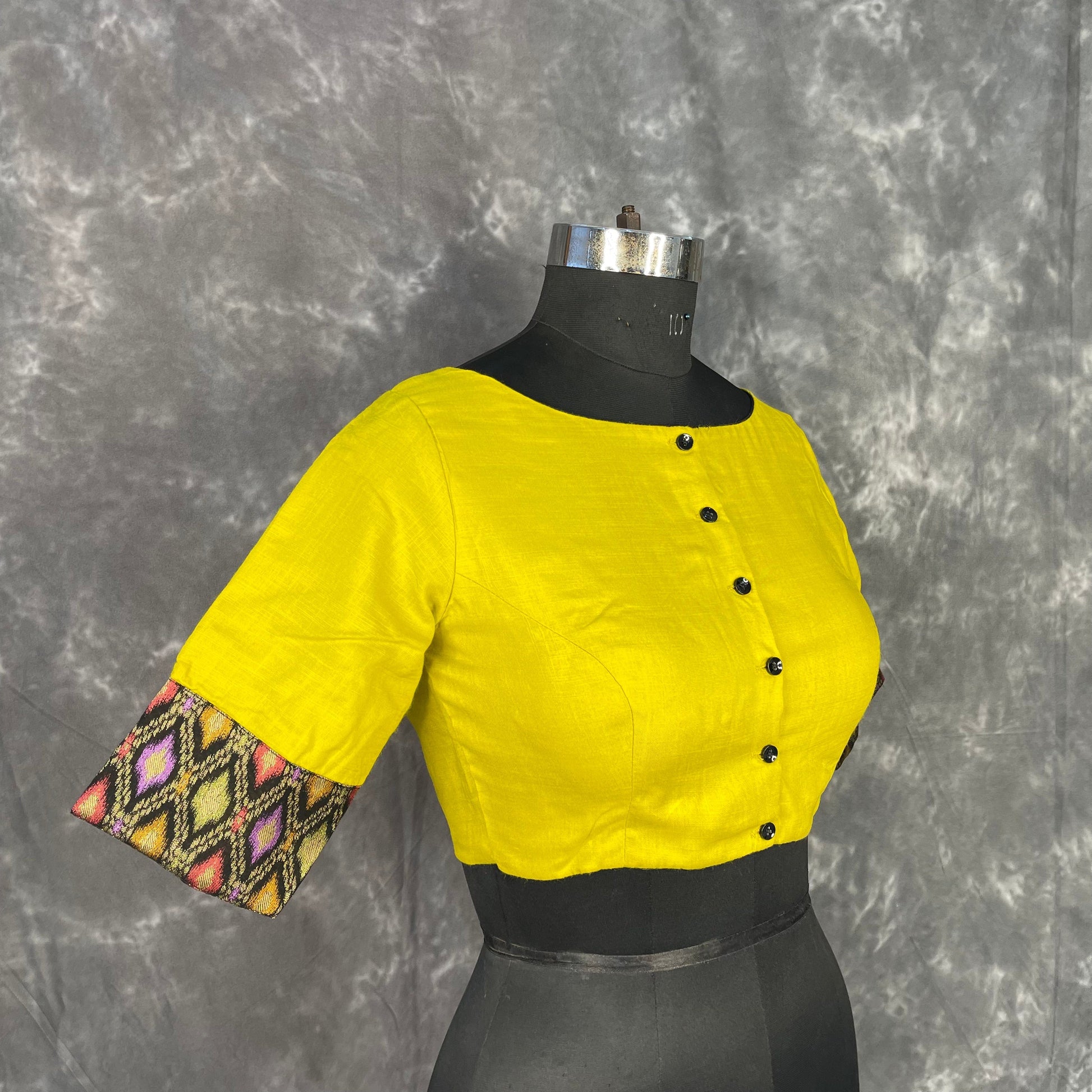 Kachha Nimboo Lemon Yellow Coloured Cotton /Jackard Ready to Wear Blouse - kapda Tailor 