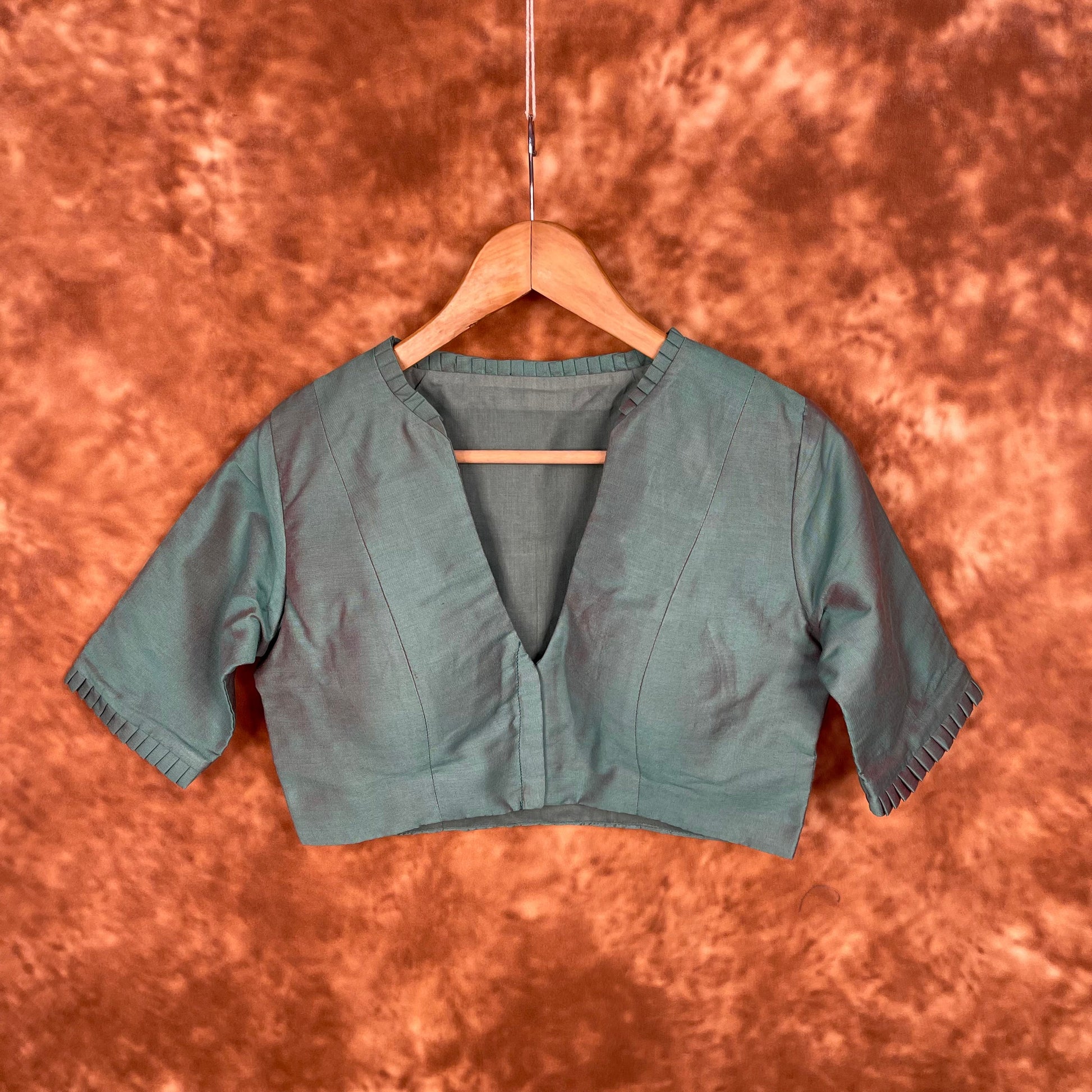 Greesy Fashion Sage Green Coloured Silk Cotton Ready to Wear Blouse - kapda Tailor 