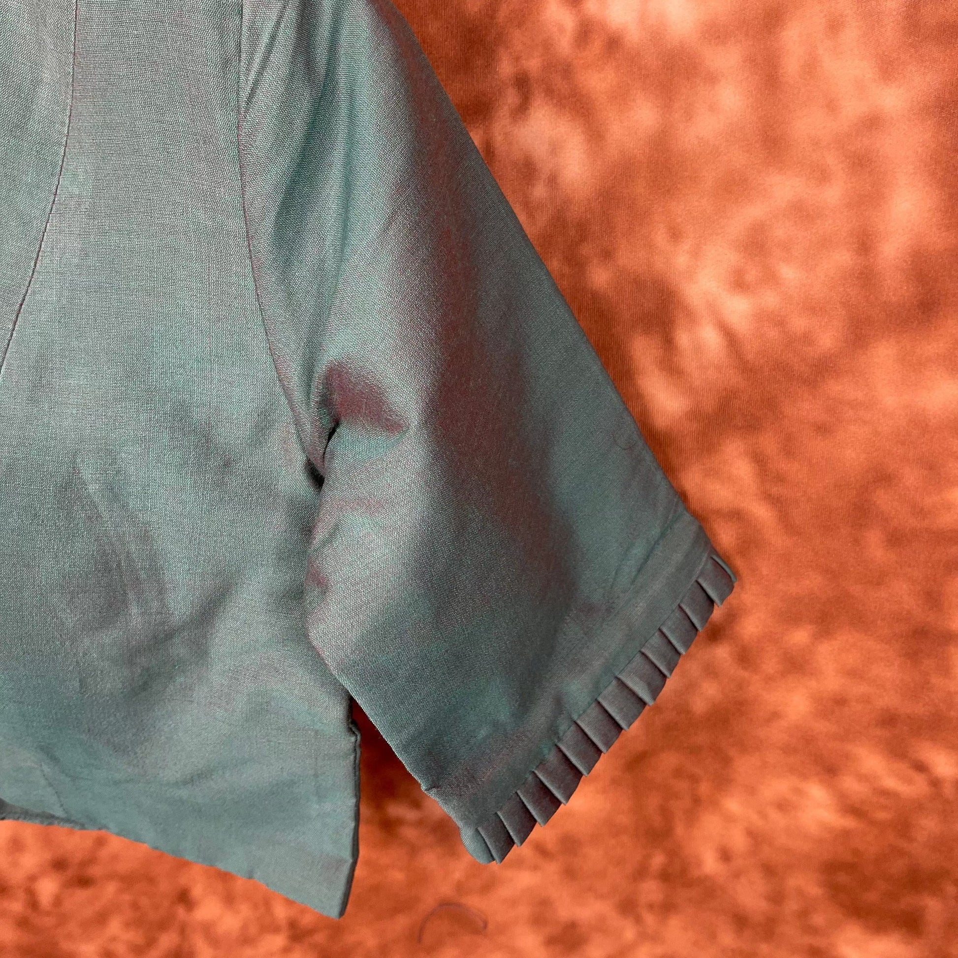 Greesy Fashion Sage Green Coloured Silk Cotton Ready to Wear Blouse - kapda Tailor 