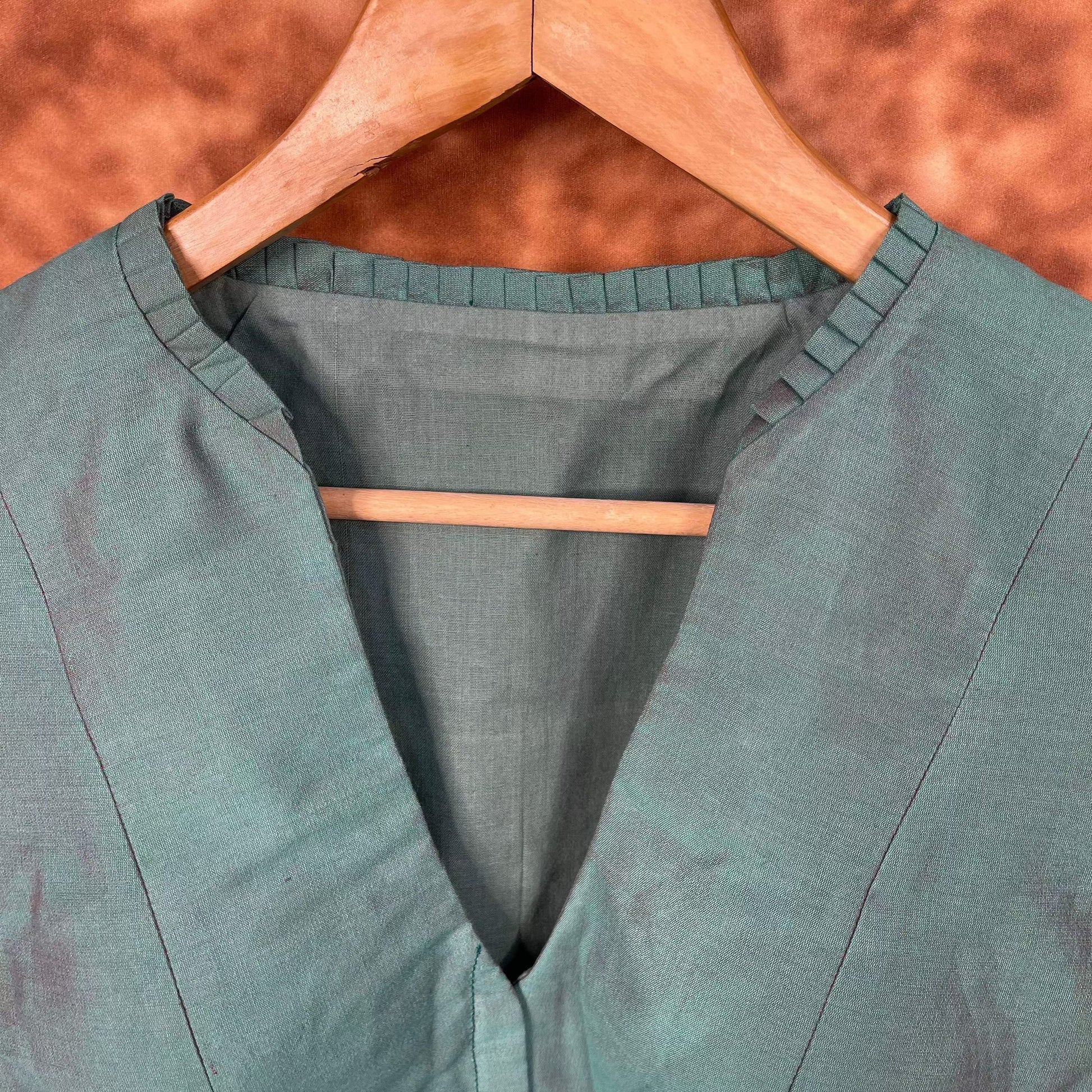 Greesy Fashion Sage Green Coloured Silk Cotton Ready to Wear Blouse - kapda Tailor 
