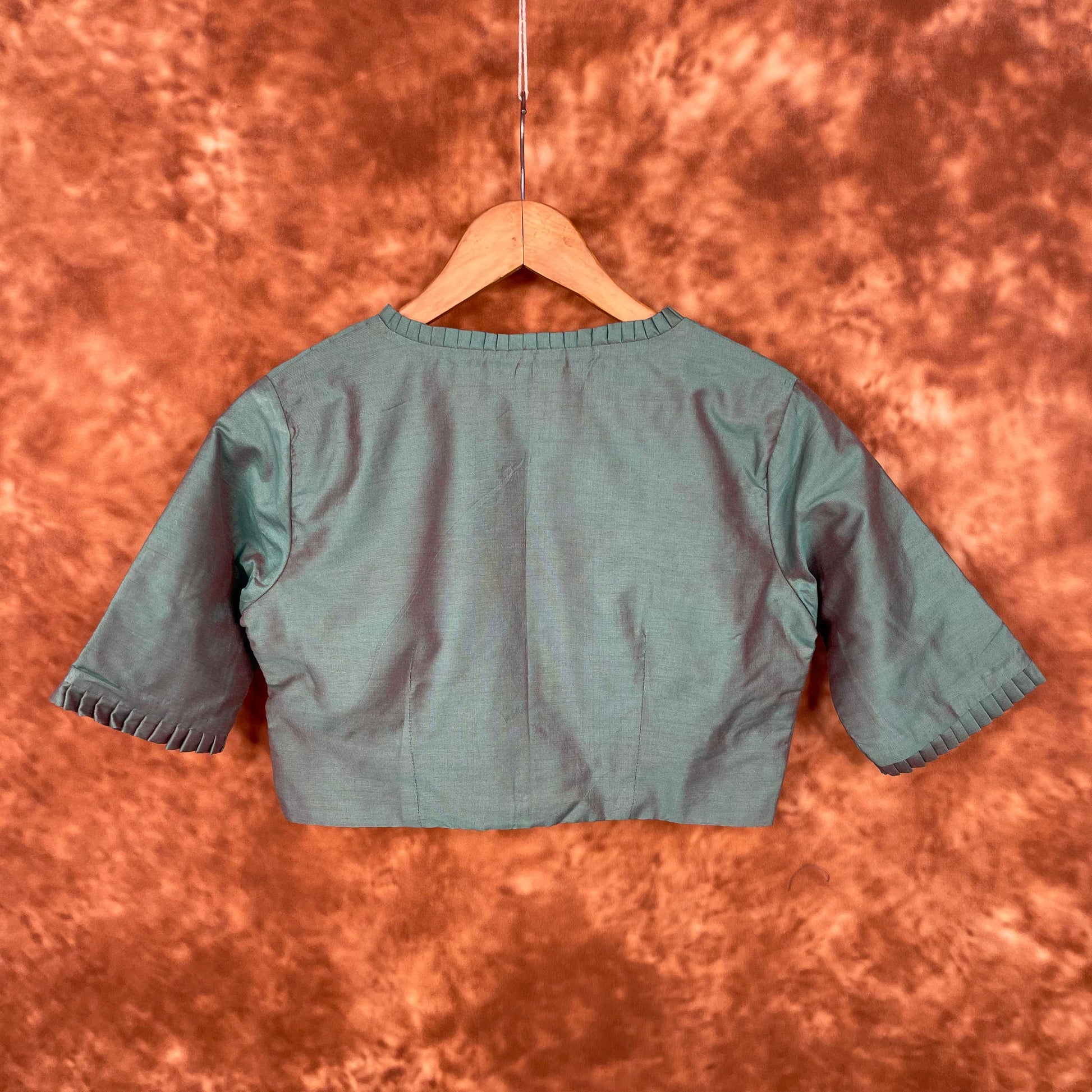 Greesy Fashion Sage Green Coloured Silk Cotton Ready to Wear Blouse - kapda Tailor 
