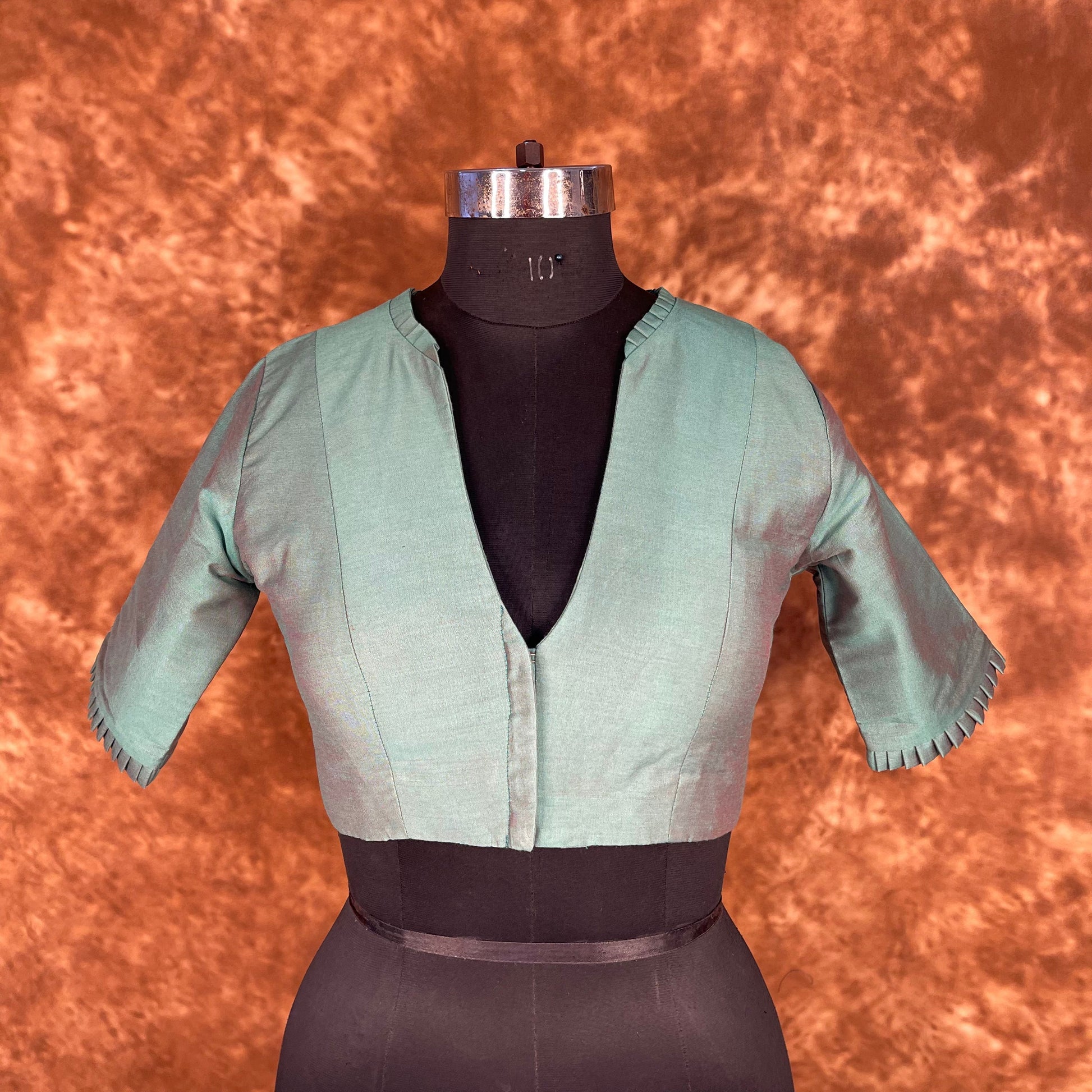 Greesy Fashion Sage Green Coloured Silk Cotton Ready to Wear Blouse - kapda Tailor 