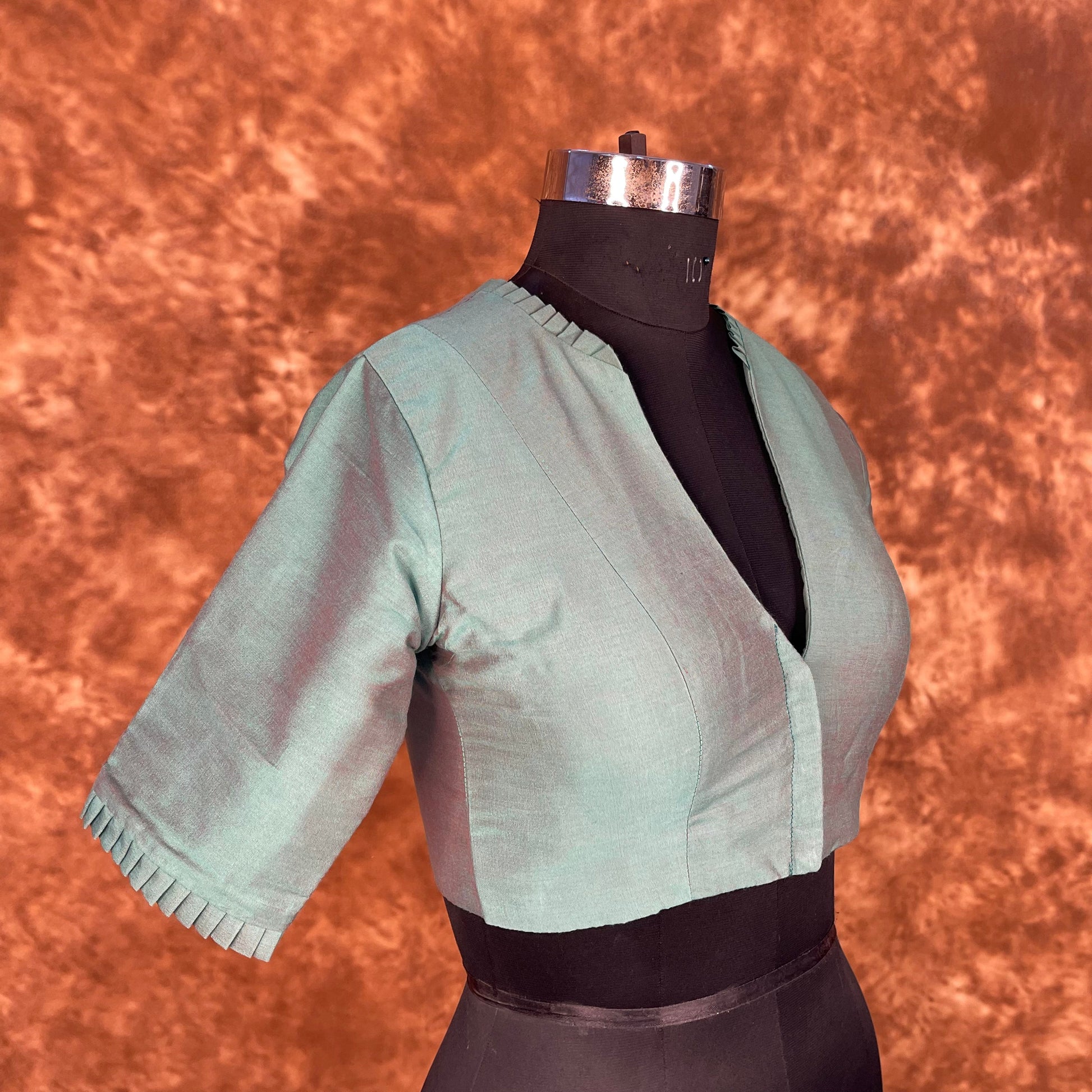 Greesy Fashion Sage Green Coloured Silk Cotton Ready to Wear Blouse - kapda Tailor 