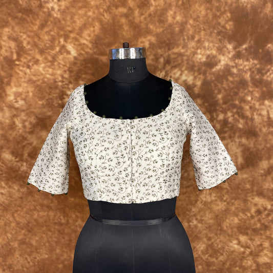 Scenic Holocaust Off White Coloured Chanderi Cotton Printed Ready to Wear Blouse - kapda Tailor 