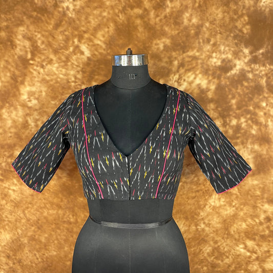 Ikat Riwayaat Black Coloured Ikat Cotton Ready to Wear Blouse - kapda Tailor 