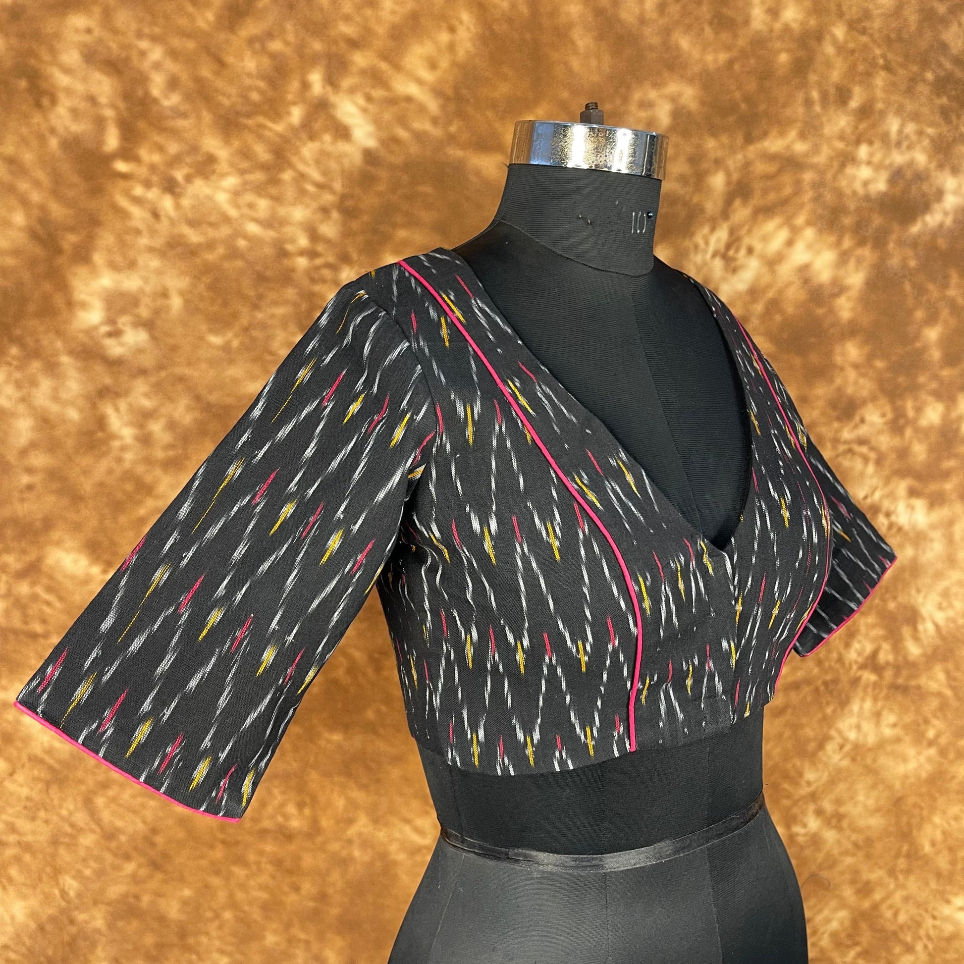 Ikat Riwayaat Black Coloured Ikat Cotton Ready to Wear Blouse - kapda Tailor 