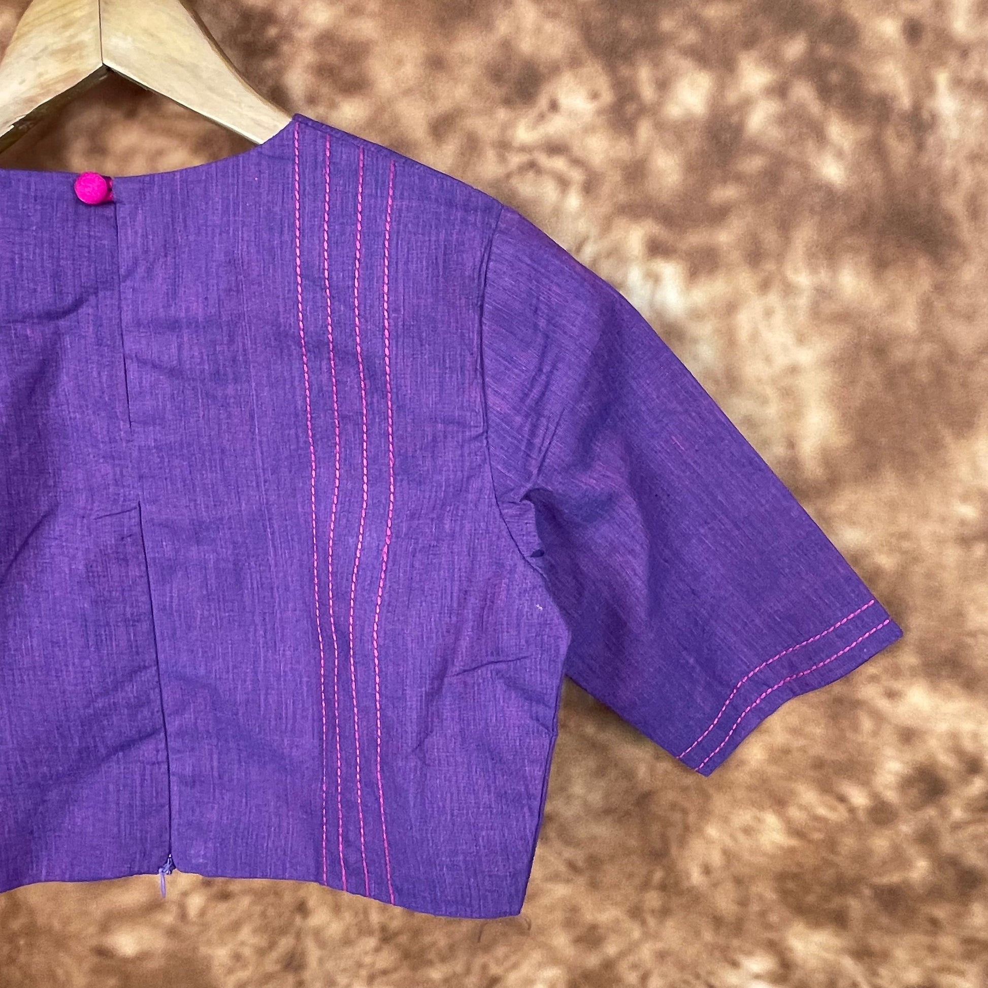 Nebula Fade Purple Coloured Handloom Cotton Ready to Wear Blouse - kapda Tailor 