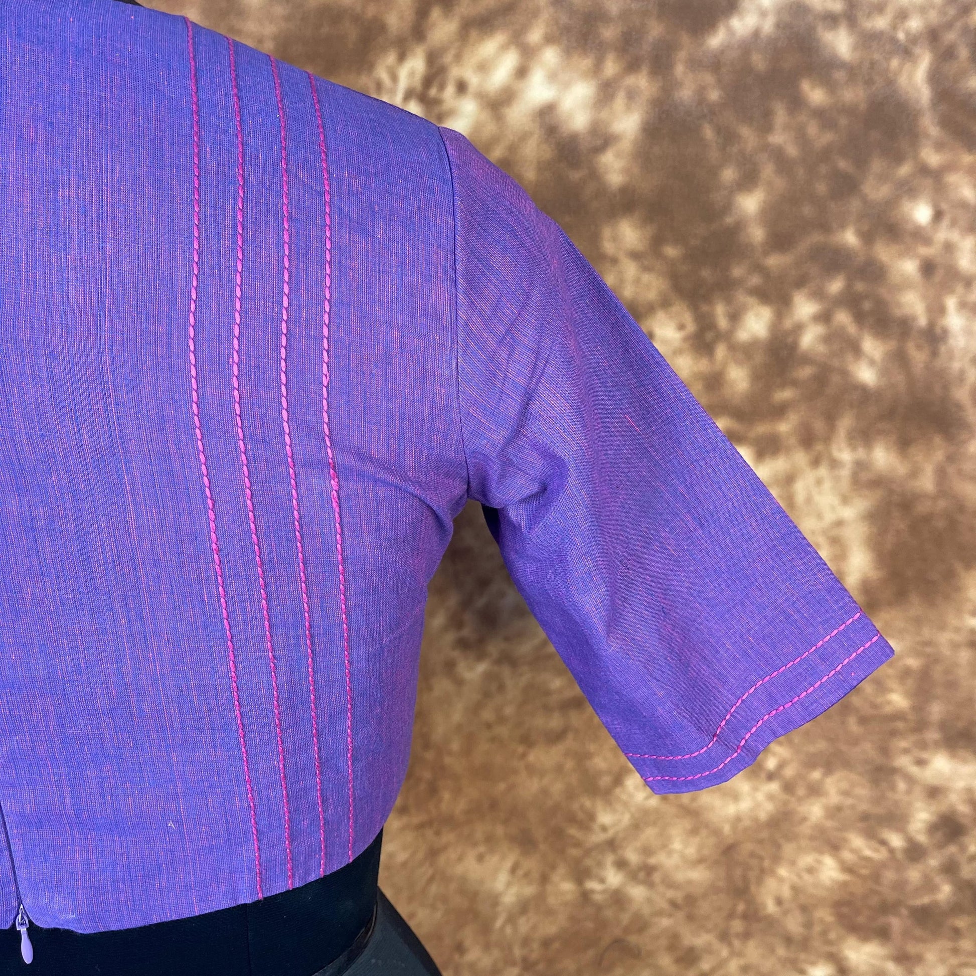 Nebula Fade Purple Coloured Handloom Cotton Ready to Wear Blouse - kapda Tailor 
