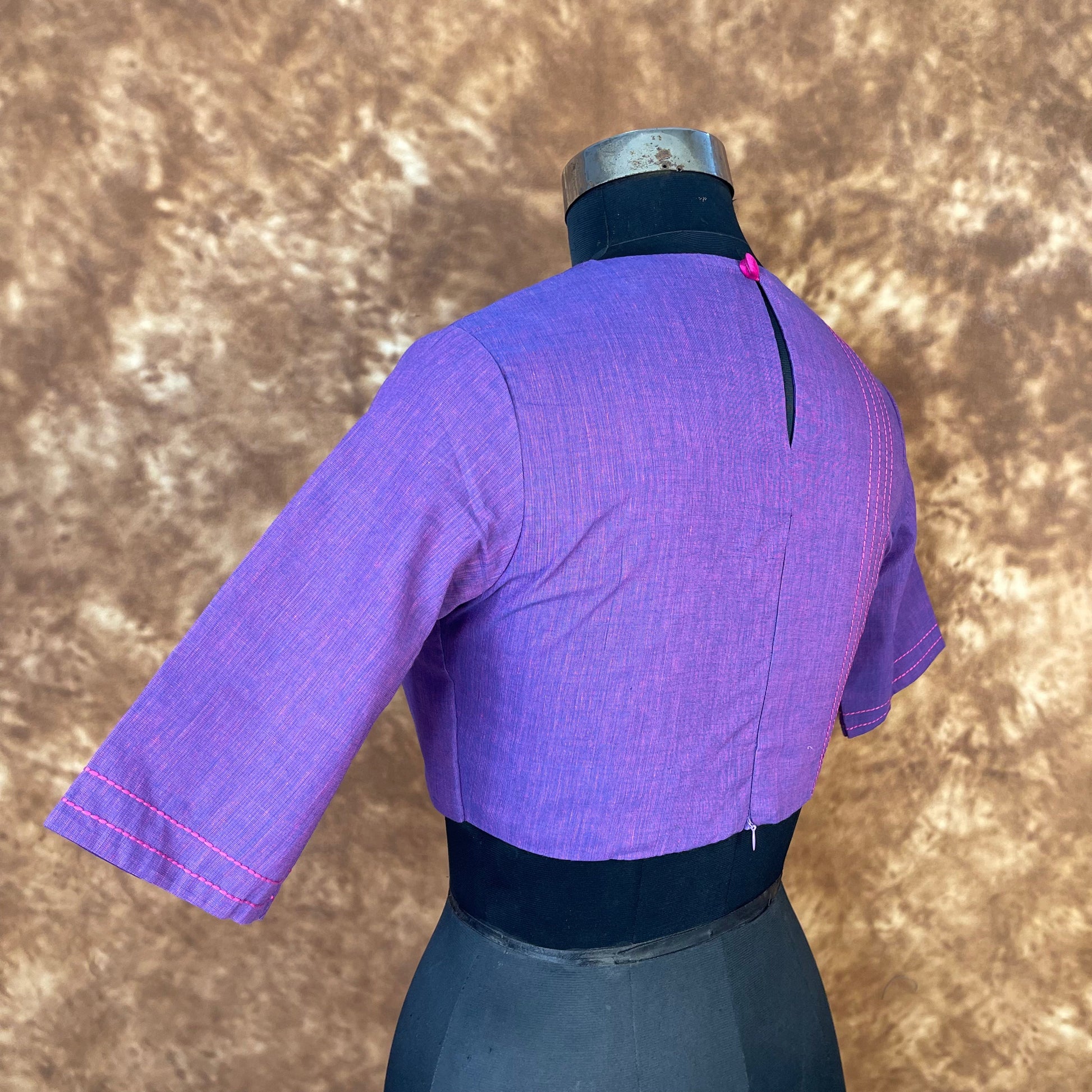 Nebula Fade Purple Coloured Handloom Cotton Ready to Wear Blouse - kapda Tailor 