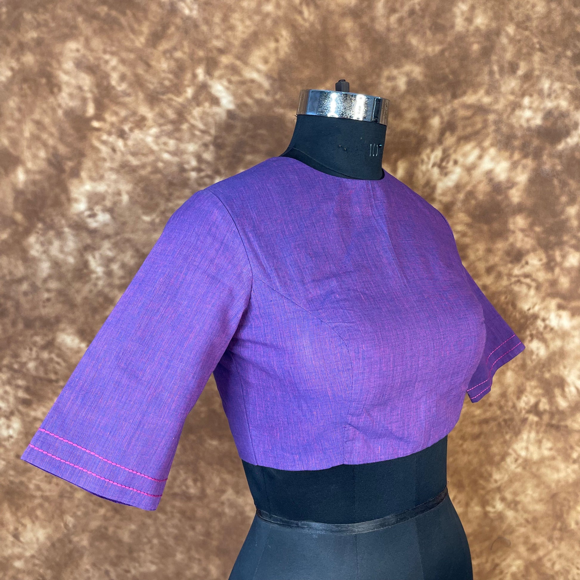 Nebula Fade Purple Coloured Handloom Cotton Ready to Wear Blouse - kapda Tailor 