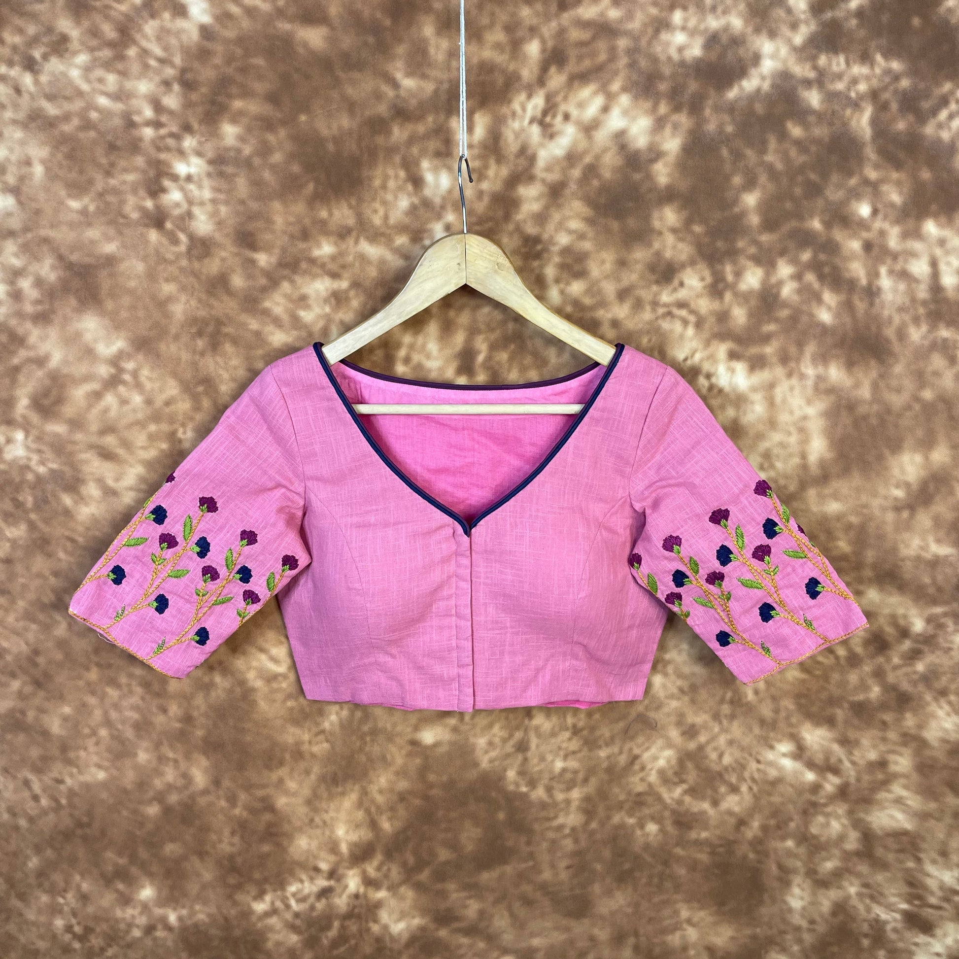 Candy Floss Desire Pink Coloured Slub Cotton Ready to Wear Blouse - kapda Tailor 