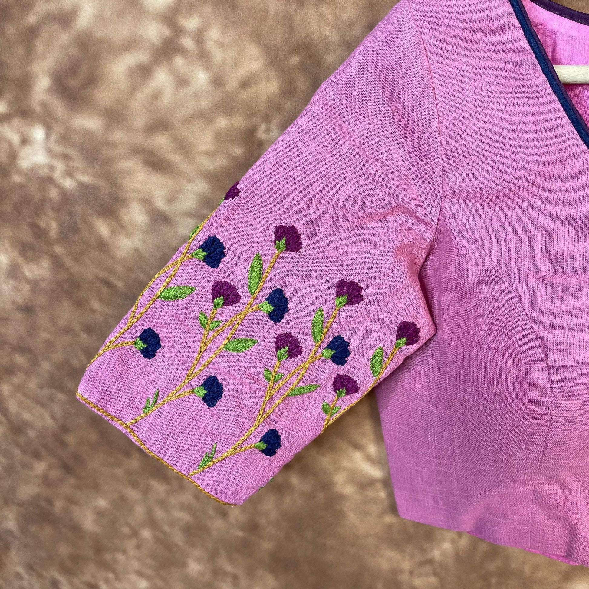 Candy Floss Desire Pink Coloured Slub Cotton Ready to Wear Blouse - kapda Tailor 