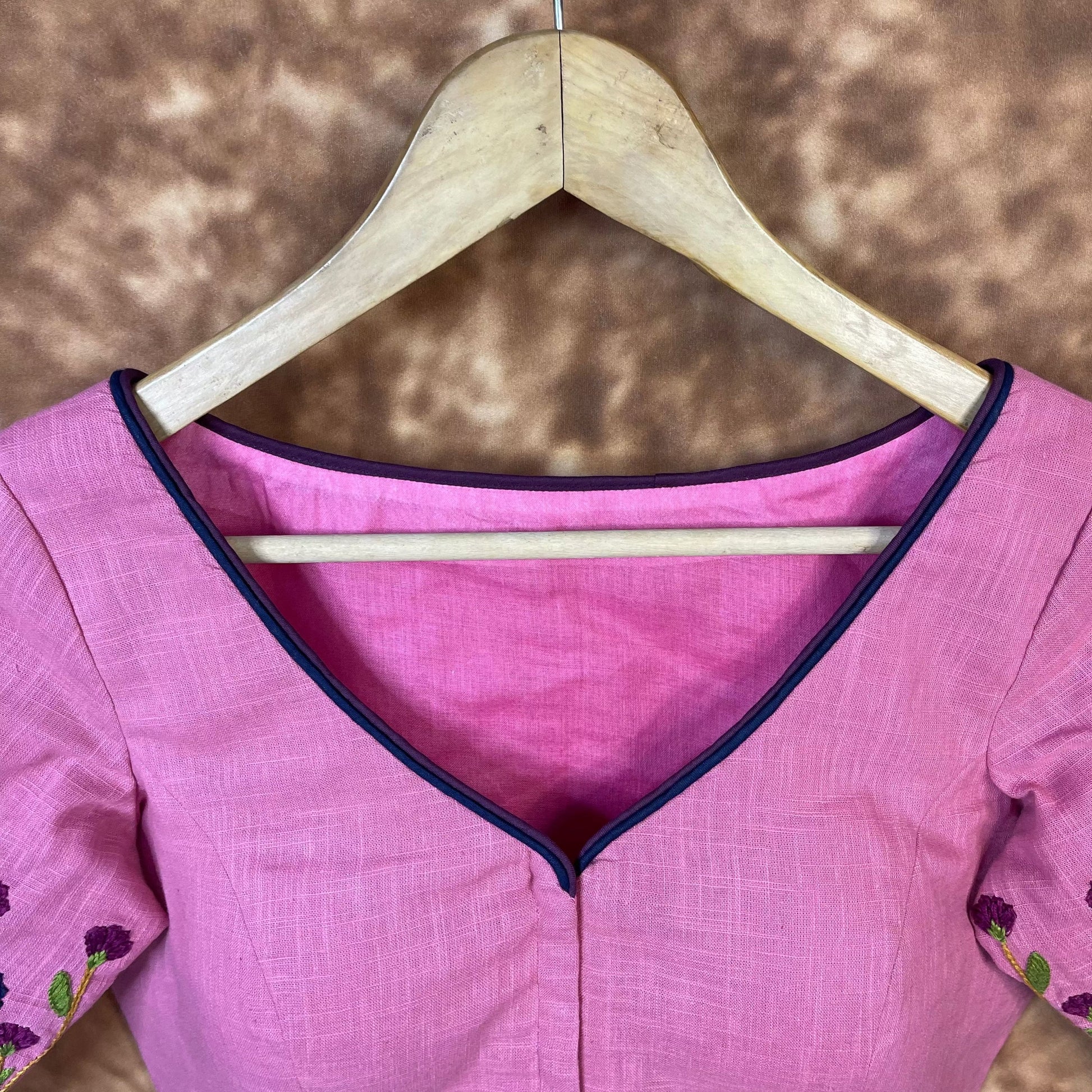 Candy Floss Desire Pink Coloured Slub Cotton Ready to Wear Blouse - kapda Tailor 