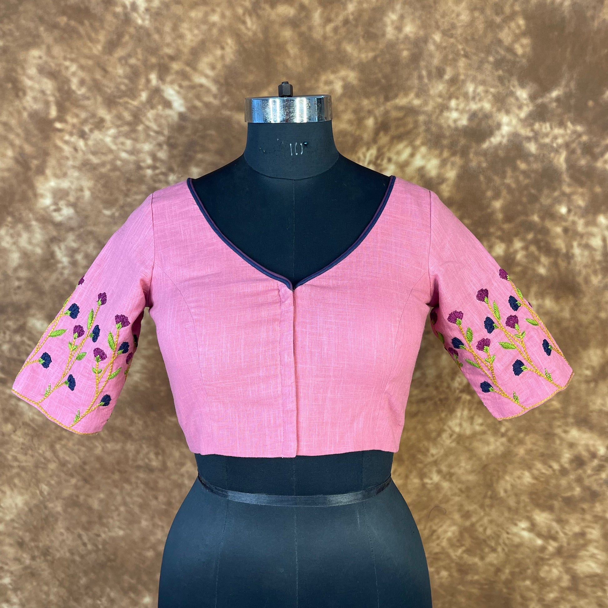 Candy Floss Desire Pink Coloured Slub Cotton Ready to Wear Blouse - kapda Tailor 