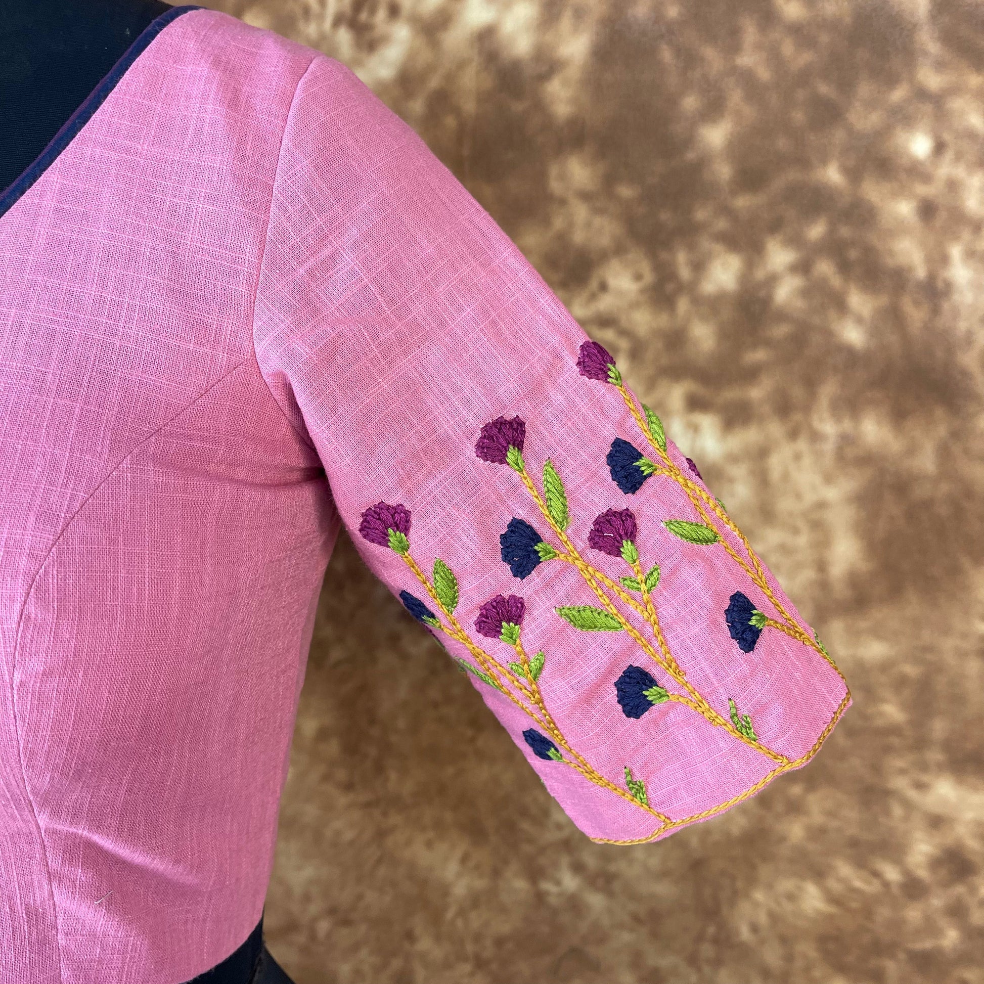 Candy Floss Desire Pink Coloured Slub Cotton Ready to Wear Blouse - kapda Tailor 