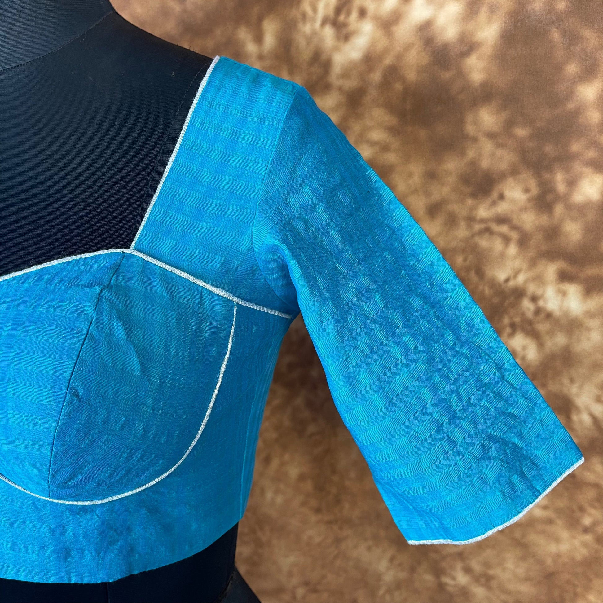 Streaks of Blue Light Blue Coloured Chanderi Silk Ready to Wear Blouse - kapda Tailor 