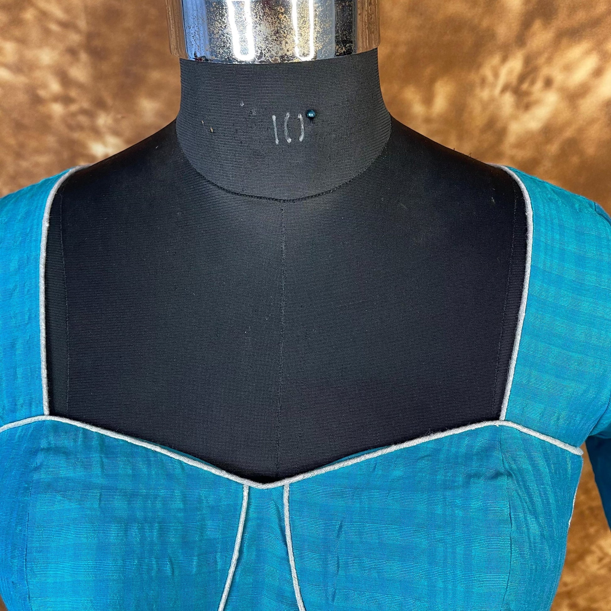 Streaks of Blue Light Blue Coloured Chanderi Silk Ready to Wear Blouse - kapda Tailor 