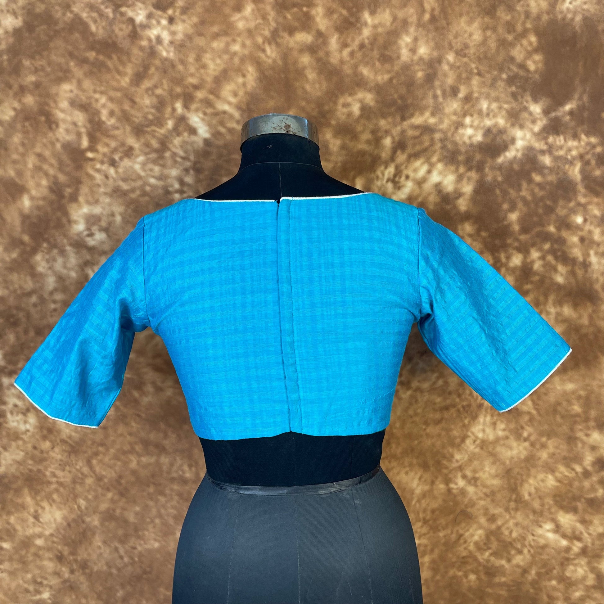 Streaks of Blue Light Blue Coloured Chanderi Silk Ready to Wear Blouse - kapda Tailor 