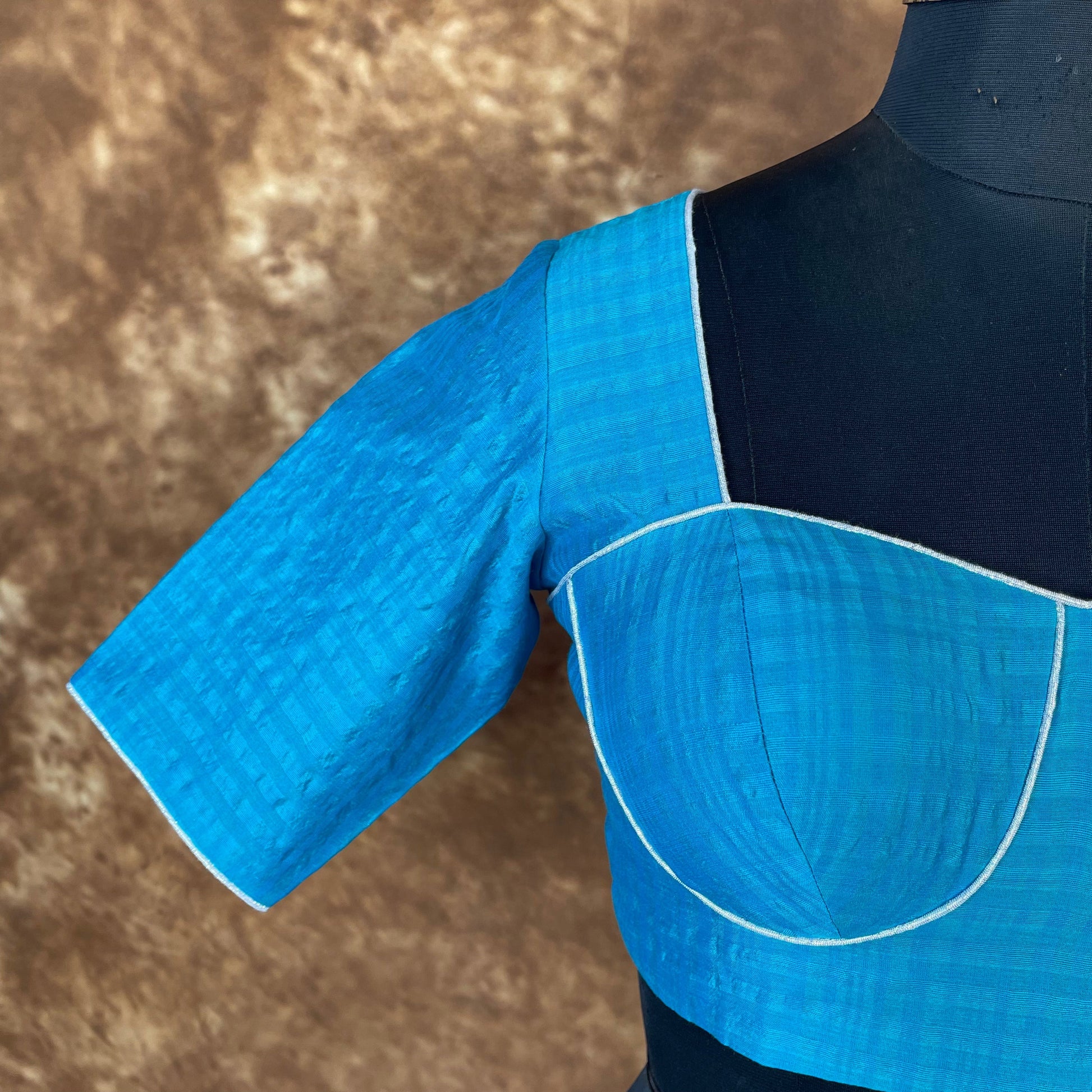 Streaks of Blue Light Blue Coloured Chanderi Silk Ready to Wear Blouse - kapda Tailor 