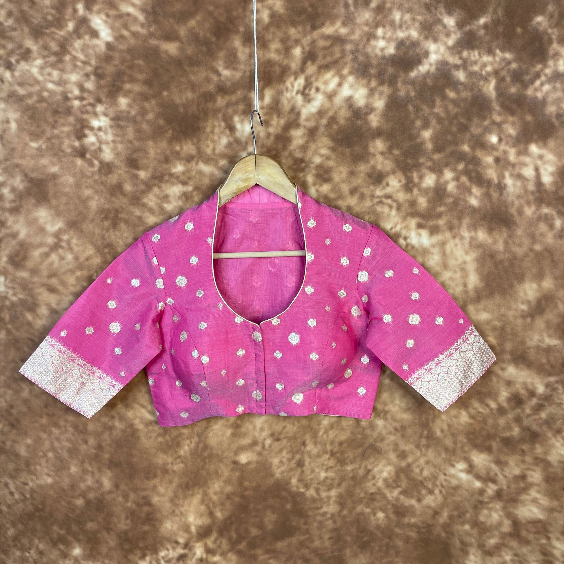 Mann Mohanaa Pink Coloured Chanderi Broket Ready to Wear Blouse - kapda Tailor 