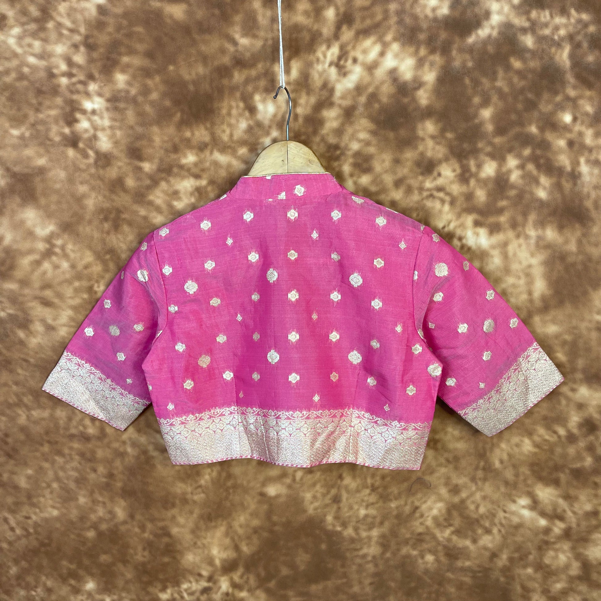 Mann Mohanaa Pink Coloured Chanderi Broket Ready to Wear Blouse - kapda Tailor 