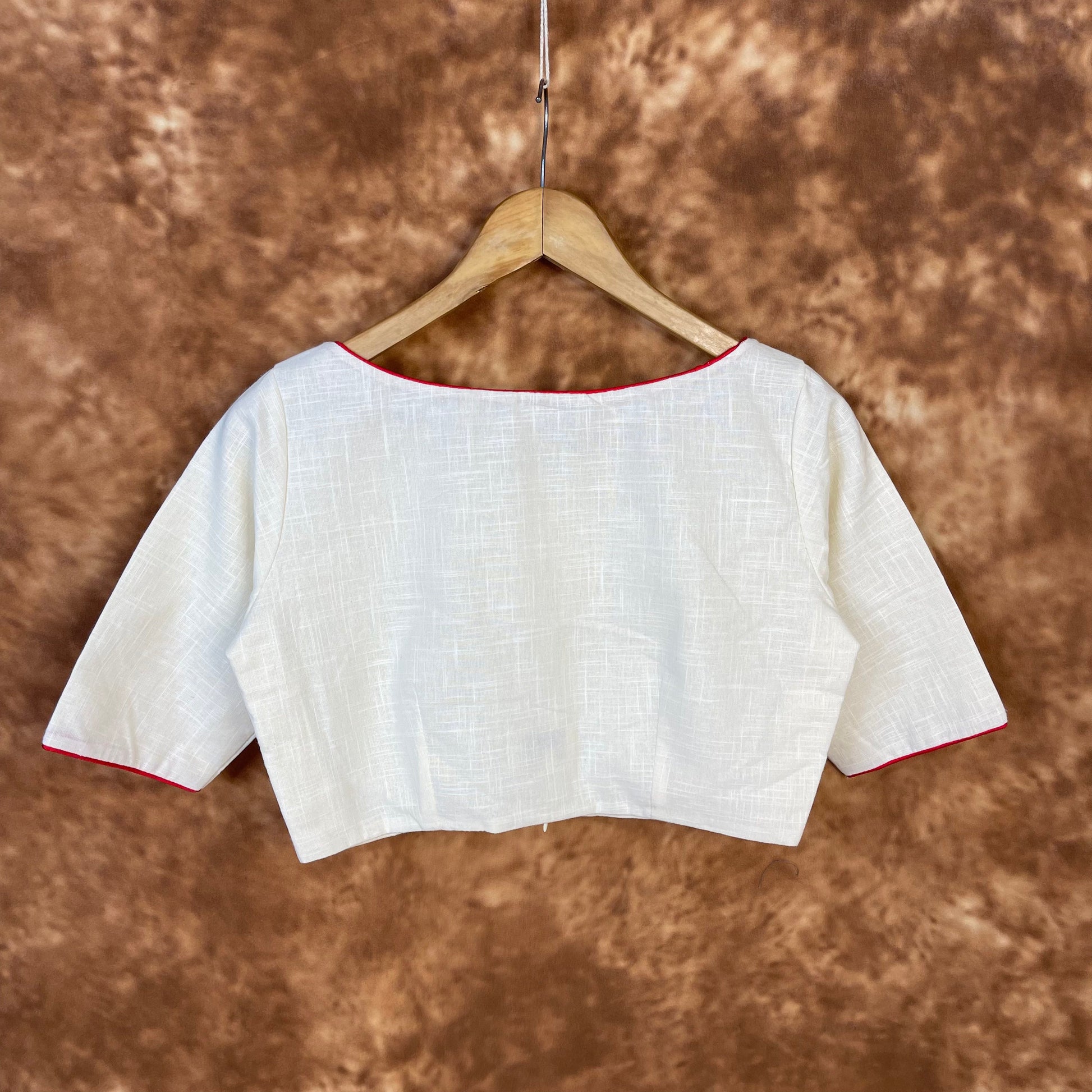 Butterfly Nector Off White Coloured Slub Cotton Ready to Wear Blouse - kapda Tailor 