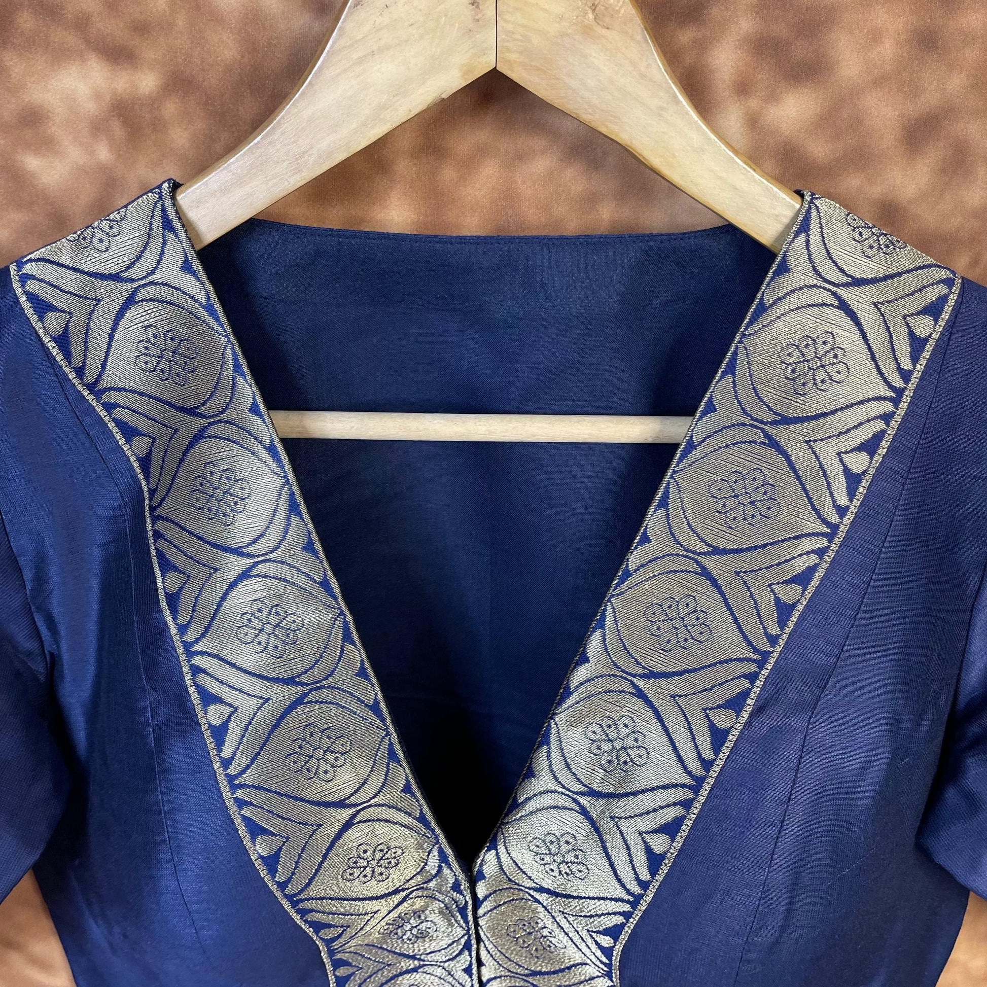 Deep Dive Lush Blue Coloured Silk / Broket Ready to Wear Blouse - kapda Tailor 