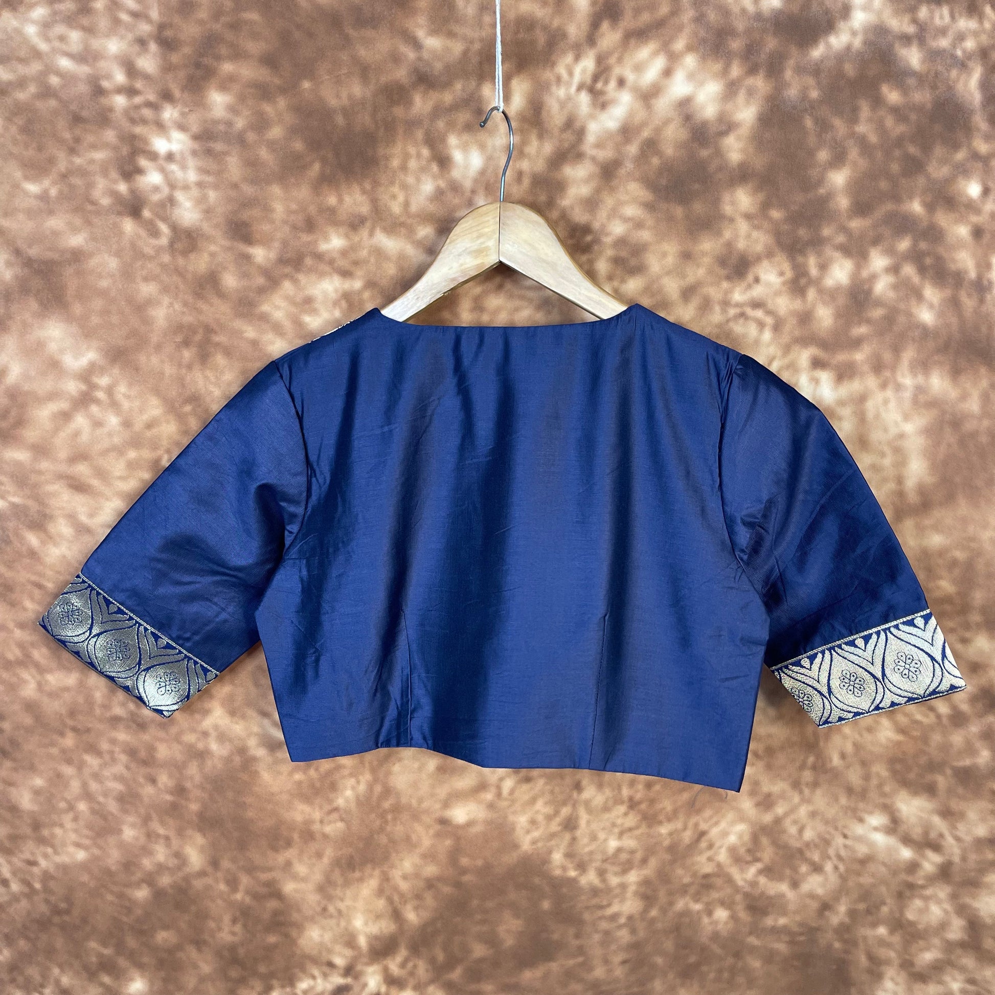 Deep Dive Lush Blue Coloured Silk / Broket Ready to Wear Blouse - kapda Tailor 