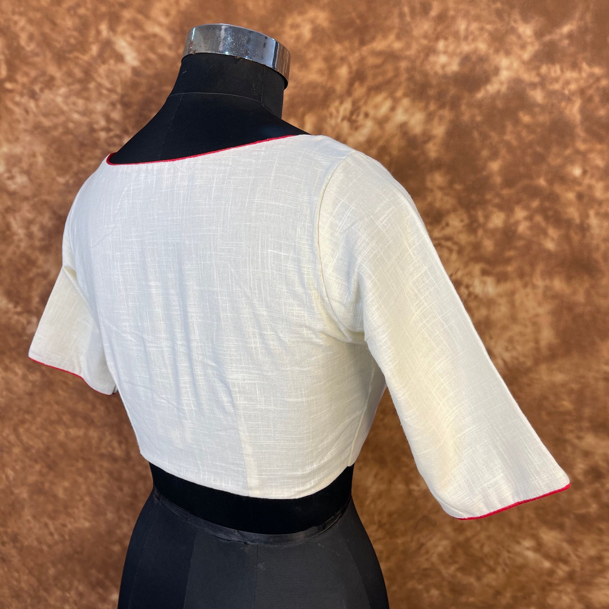 Butterfly Nector Off White Coloured Slub Cotton Ready to Wear Blouse - kapda Tailor 
