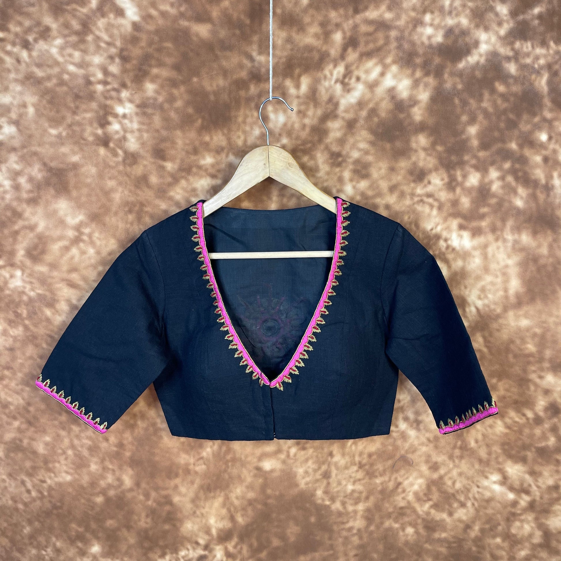 Vivaciously Vibrant Black Coloured Slub Cotton Ready to Wear Blouse - kapda Tailor 