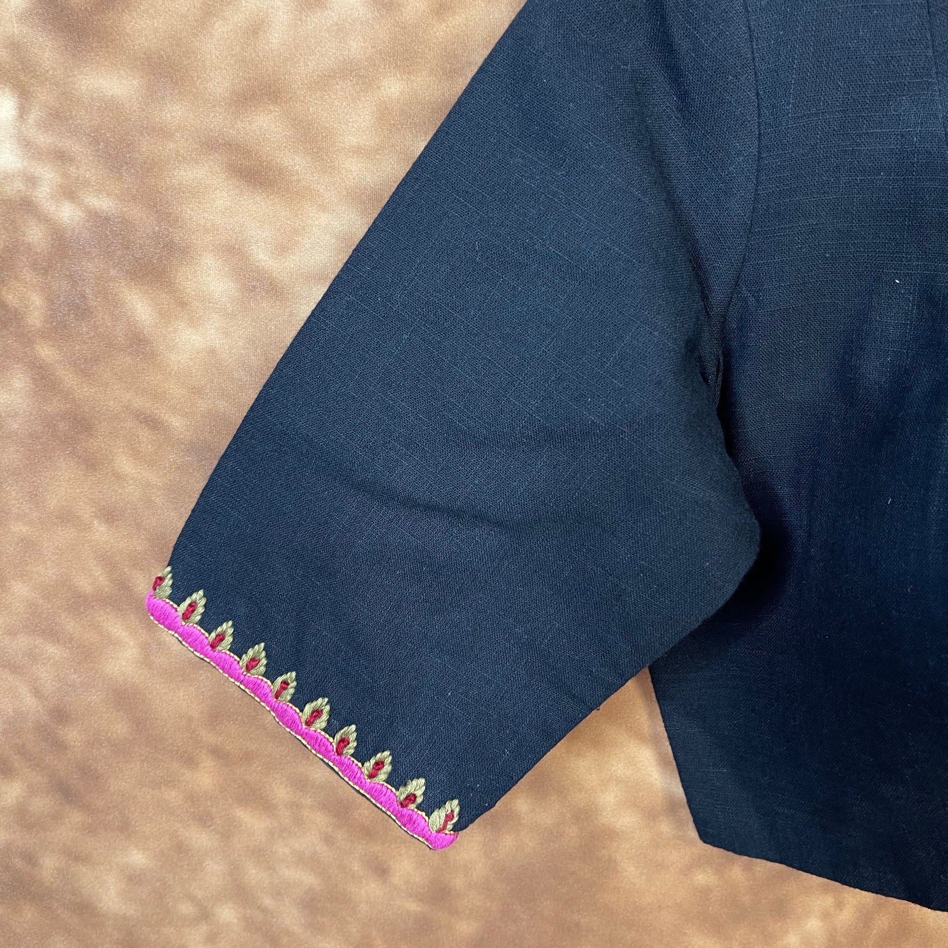 Vivaciously Vibrant Black Coloured Slub Cotton Ready to Wear Blouse - kapda Tailor 
