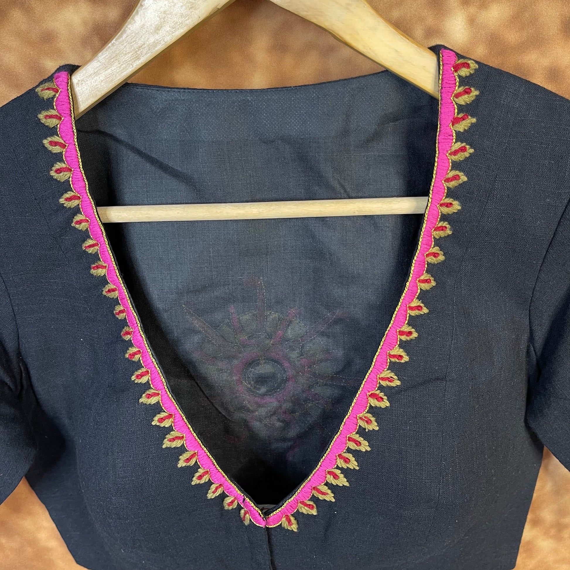 Vivaciously Vibrant Black Coloured Slub Cotton Ready to Wear Blouse - kapda Tailor 