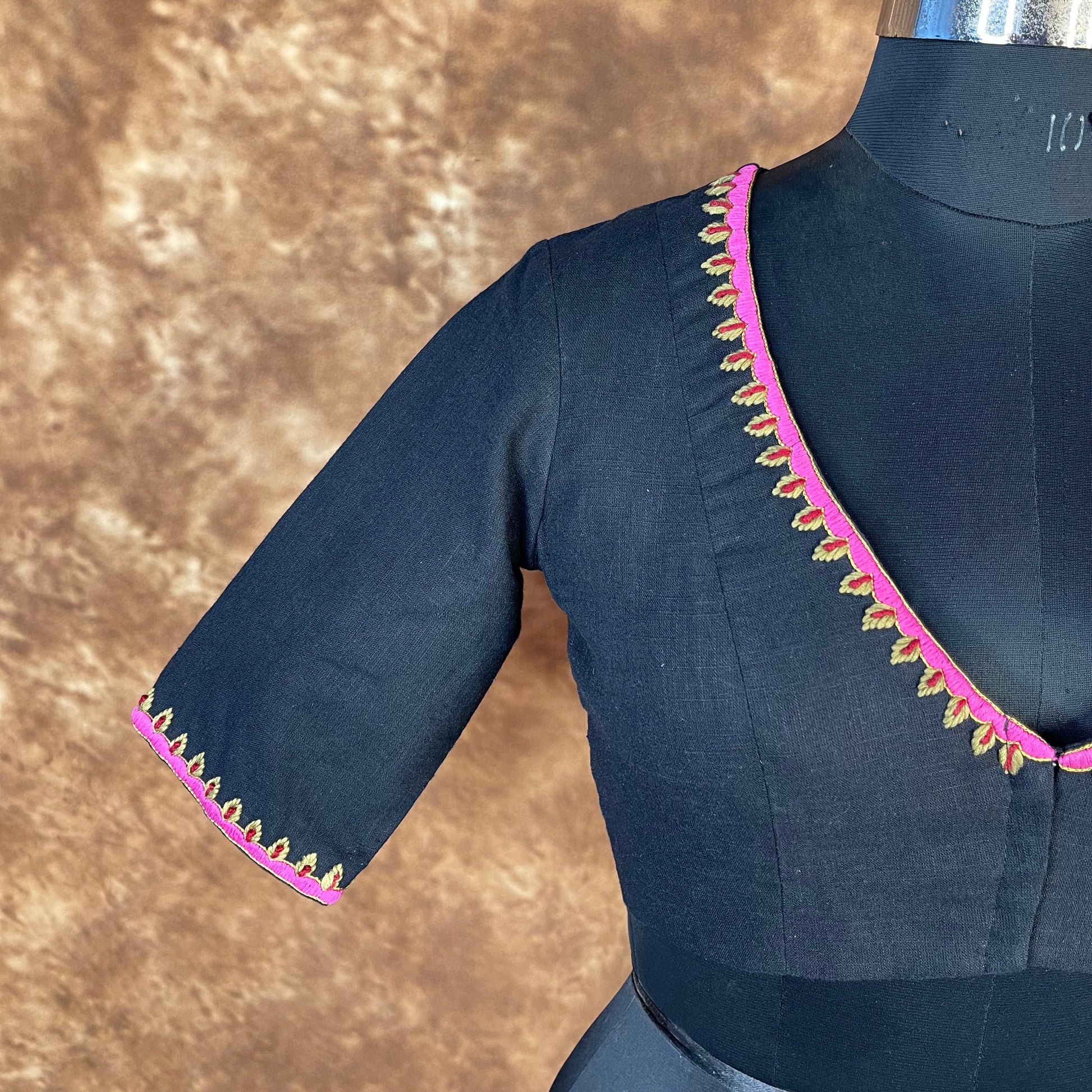 Vivaciously Vibrant Black Coloured Slub Cotton Ready to Wear Blouse - kapda Tailor 