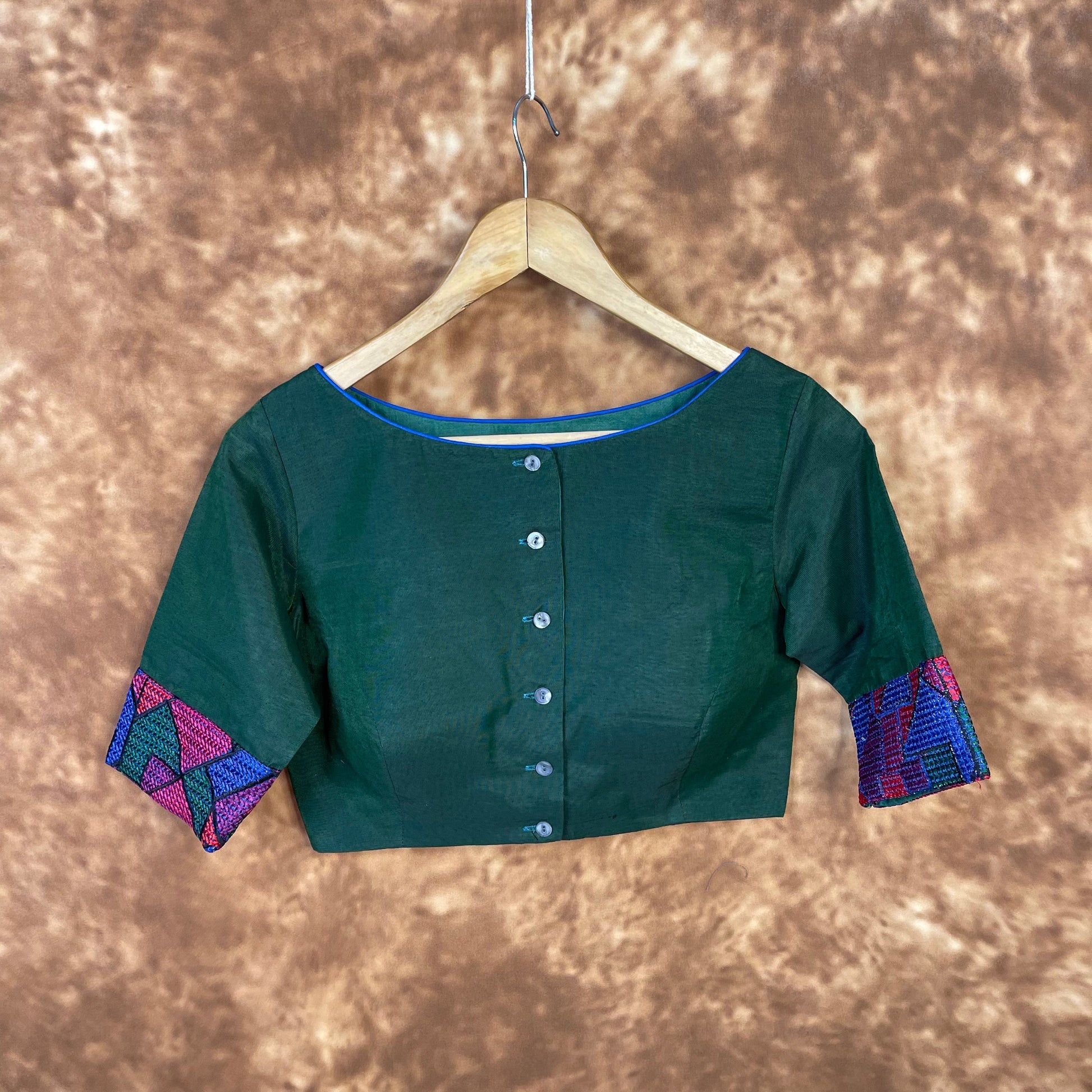 Hari Bhari Zindagi Green Coloured Chanderi Ready to Wear Blouse - kapda Tailor 