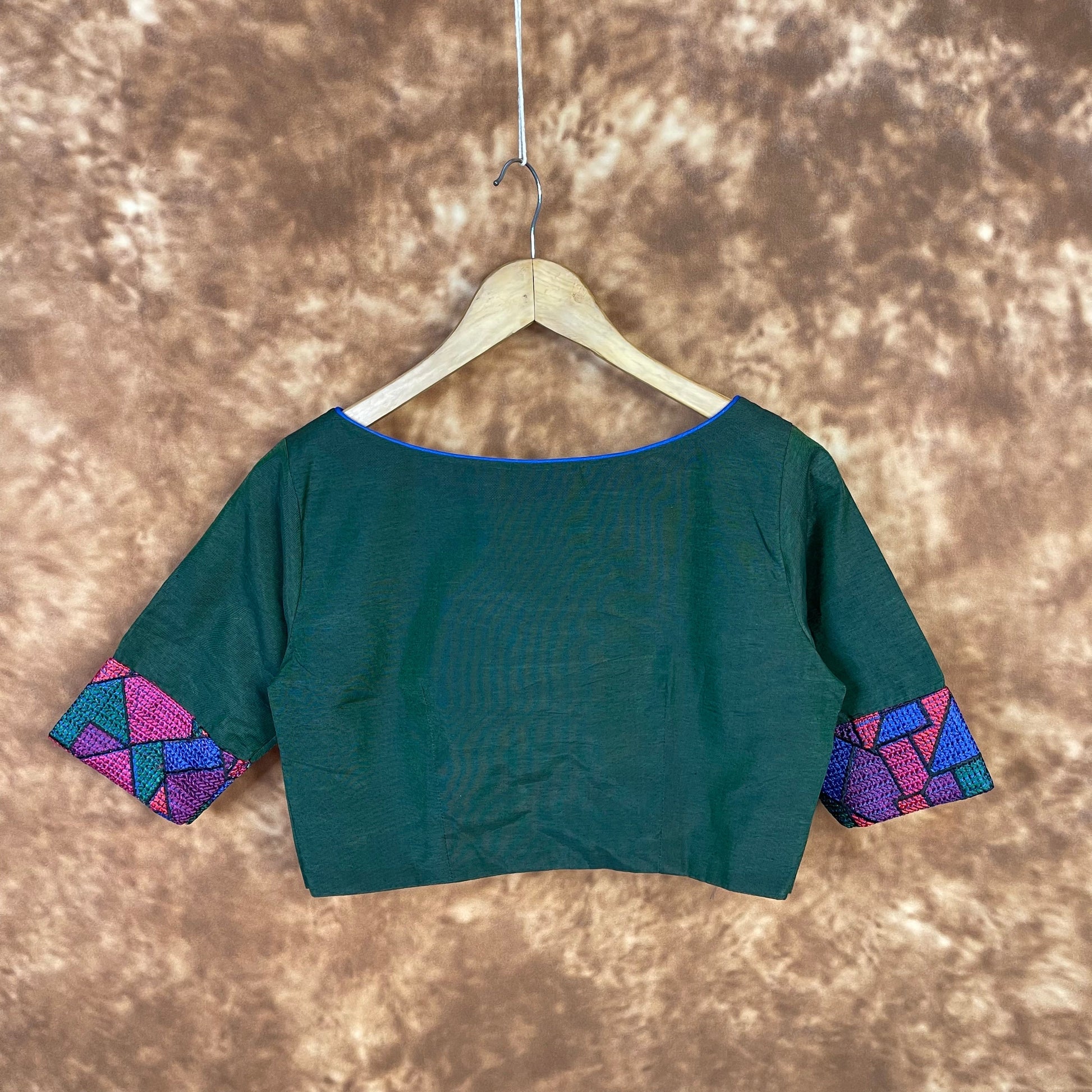 Hari Bhari Zindagi Green Coloured Chanderi Ready to Wear Blouse - kapda Tailor 